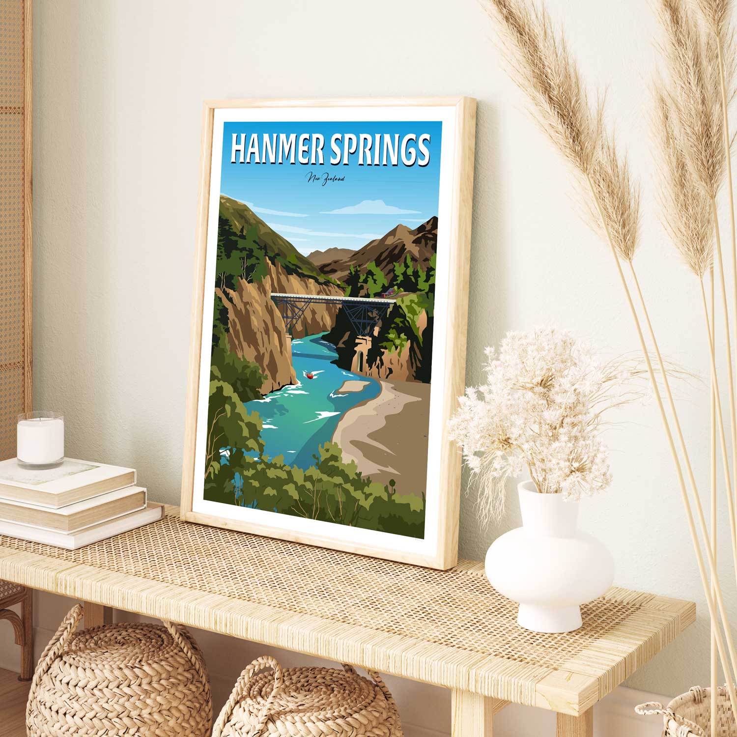 Hanmer Springs Summer Day Travel Poster, New Zealand