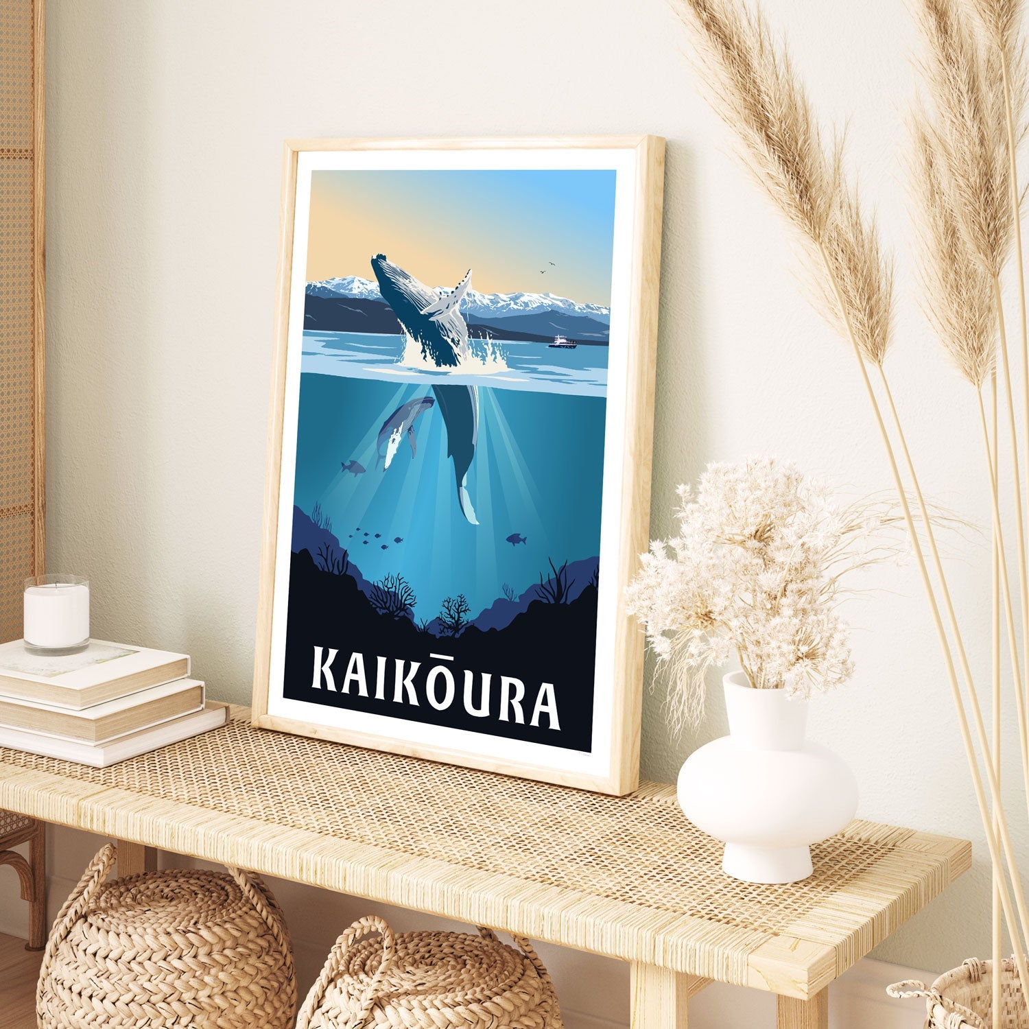 Kaikōura Whale Watching Travel Poster, New Zealand