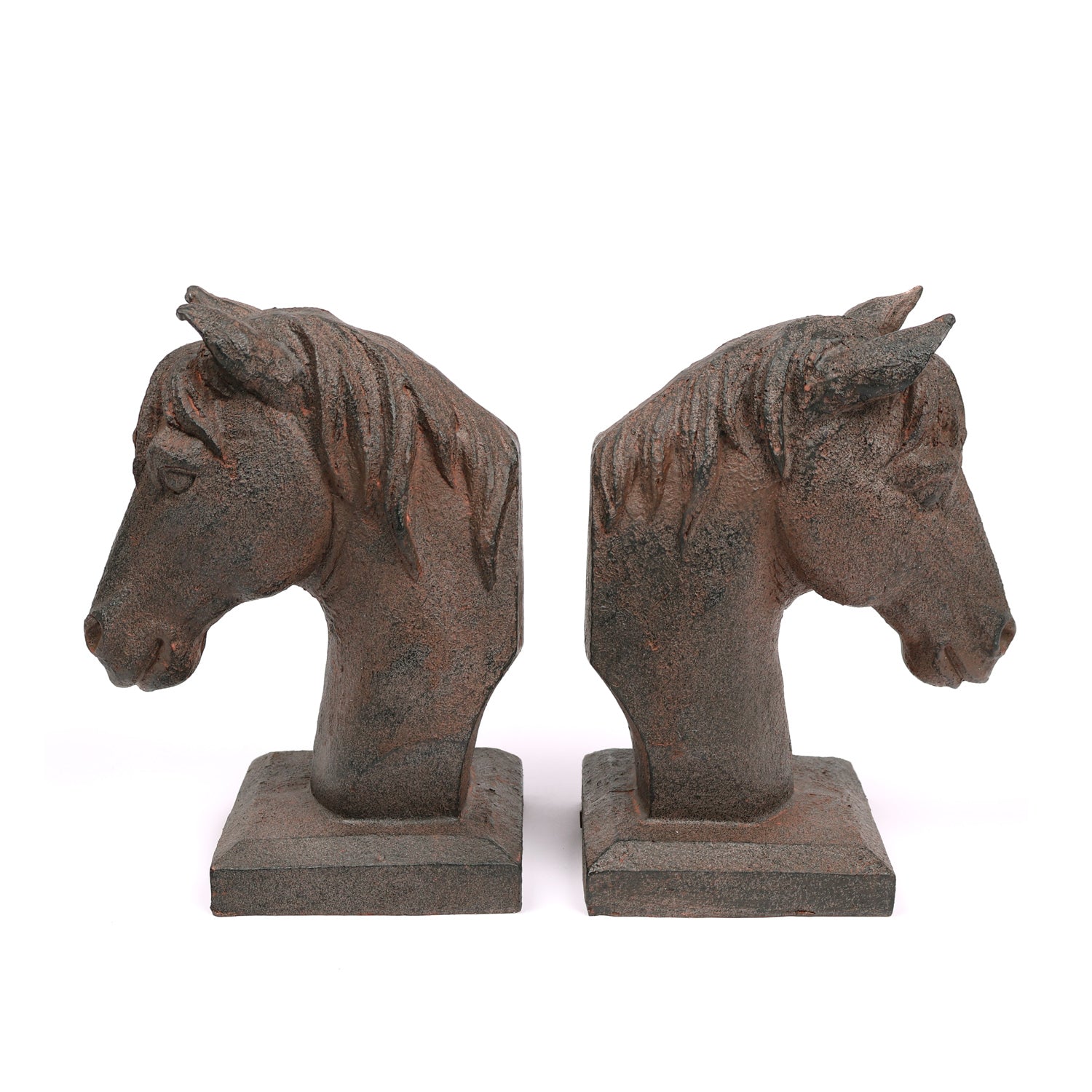 Horse head bookends, rusted cast iron finish - Artevo