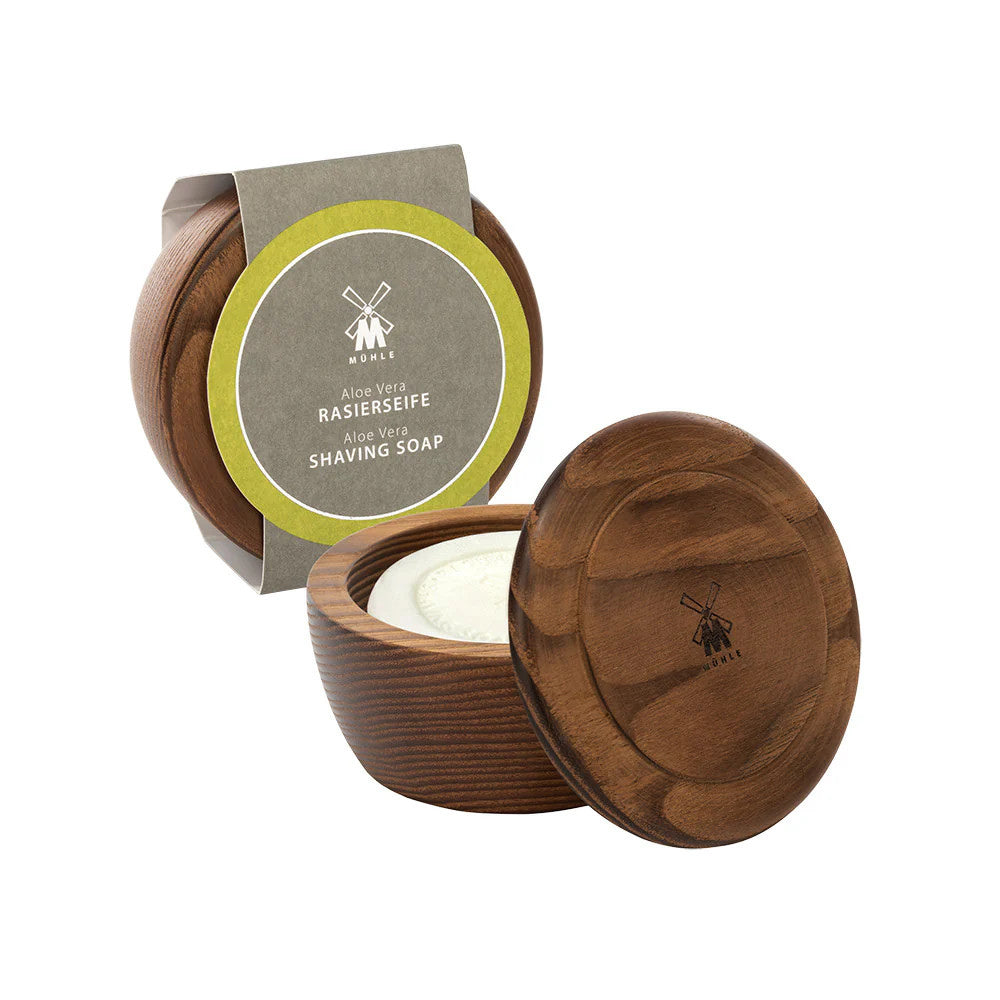 Aloe vera shaving soap in Wooden bowl - Muhle