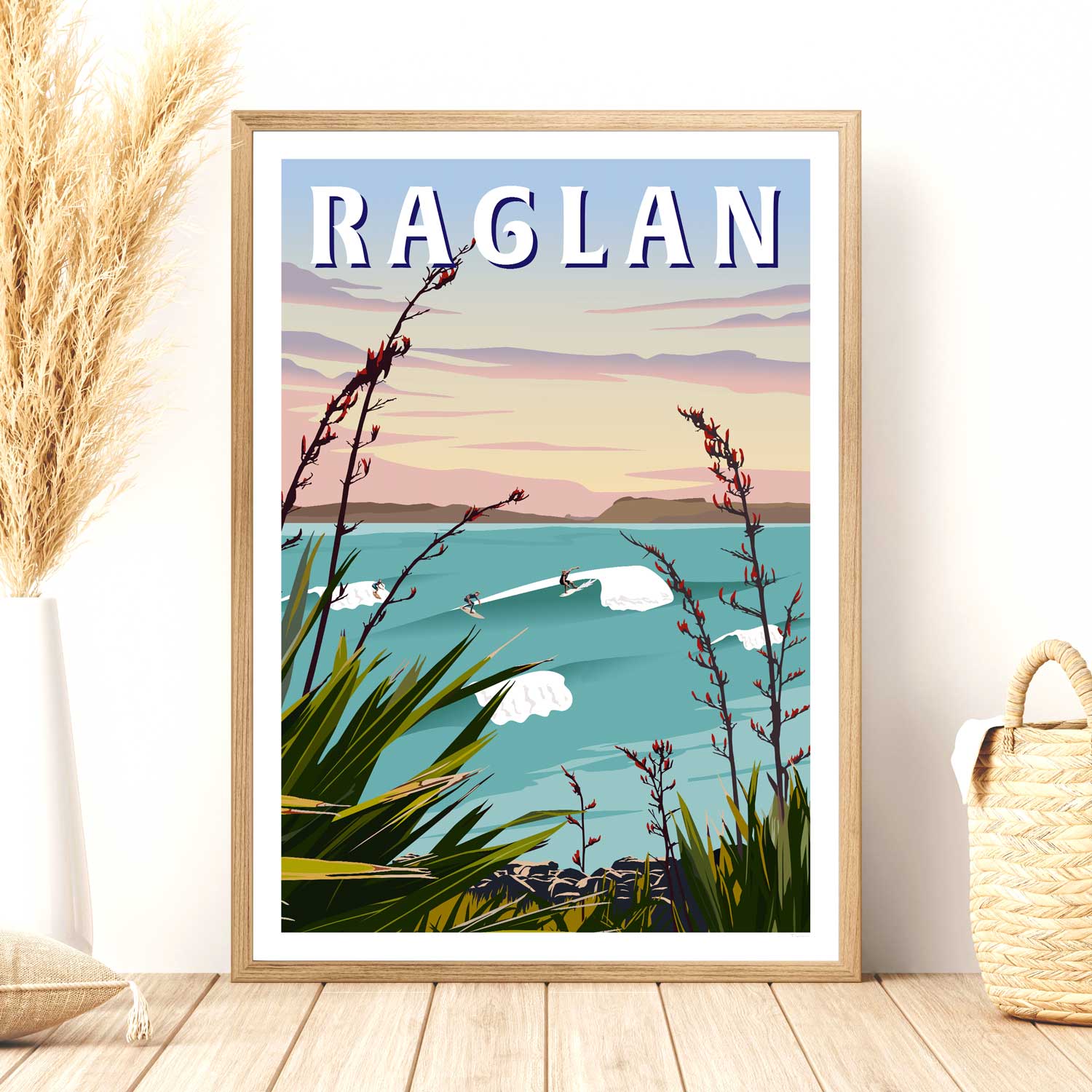Raglan - Manu Bay Travel Poster of New Zealand