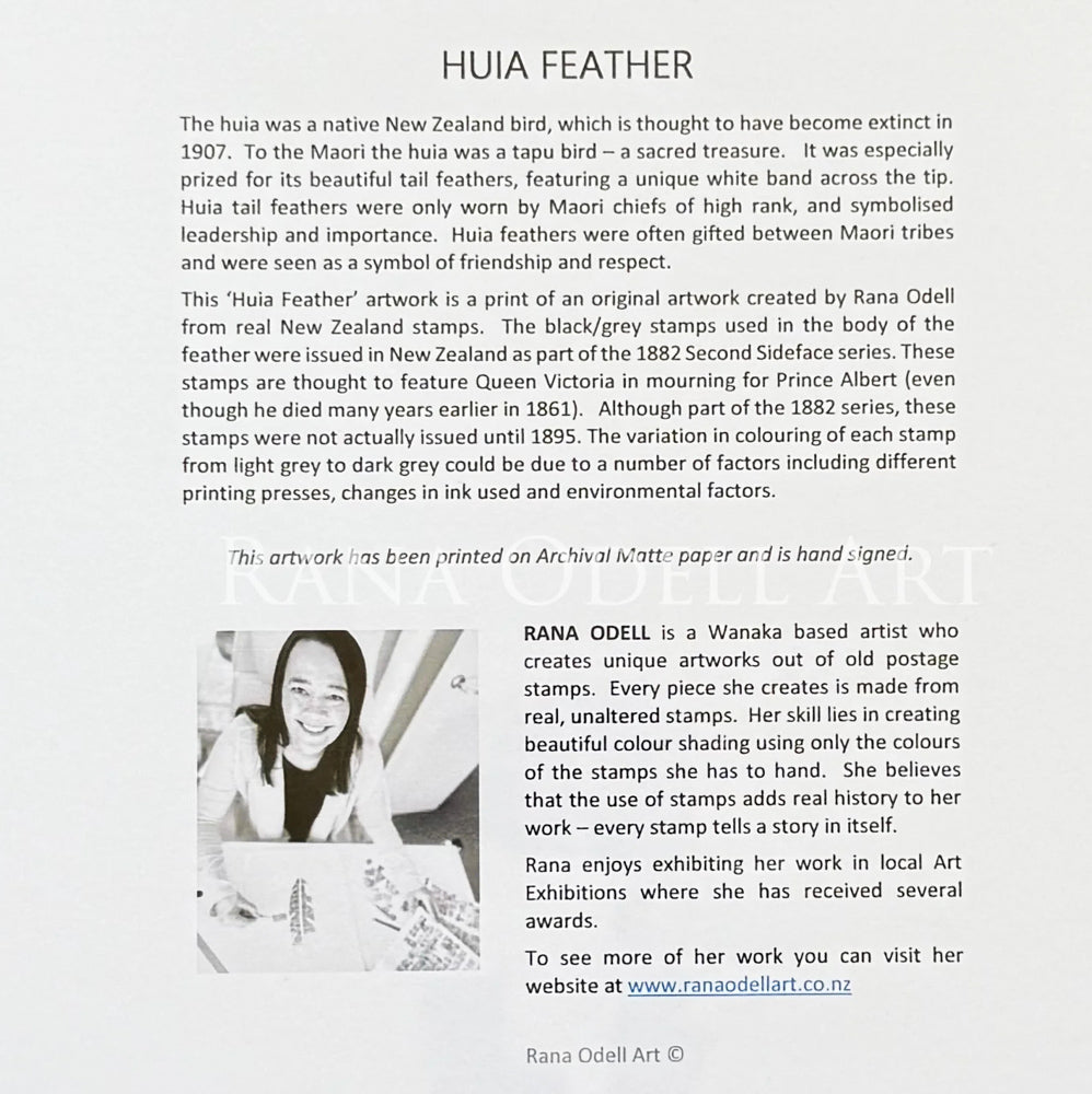 Rana Odell Art Huia Feather - A4 Print