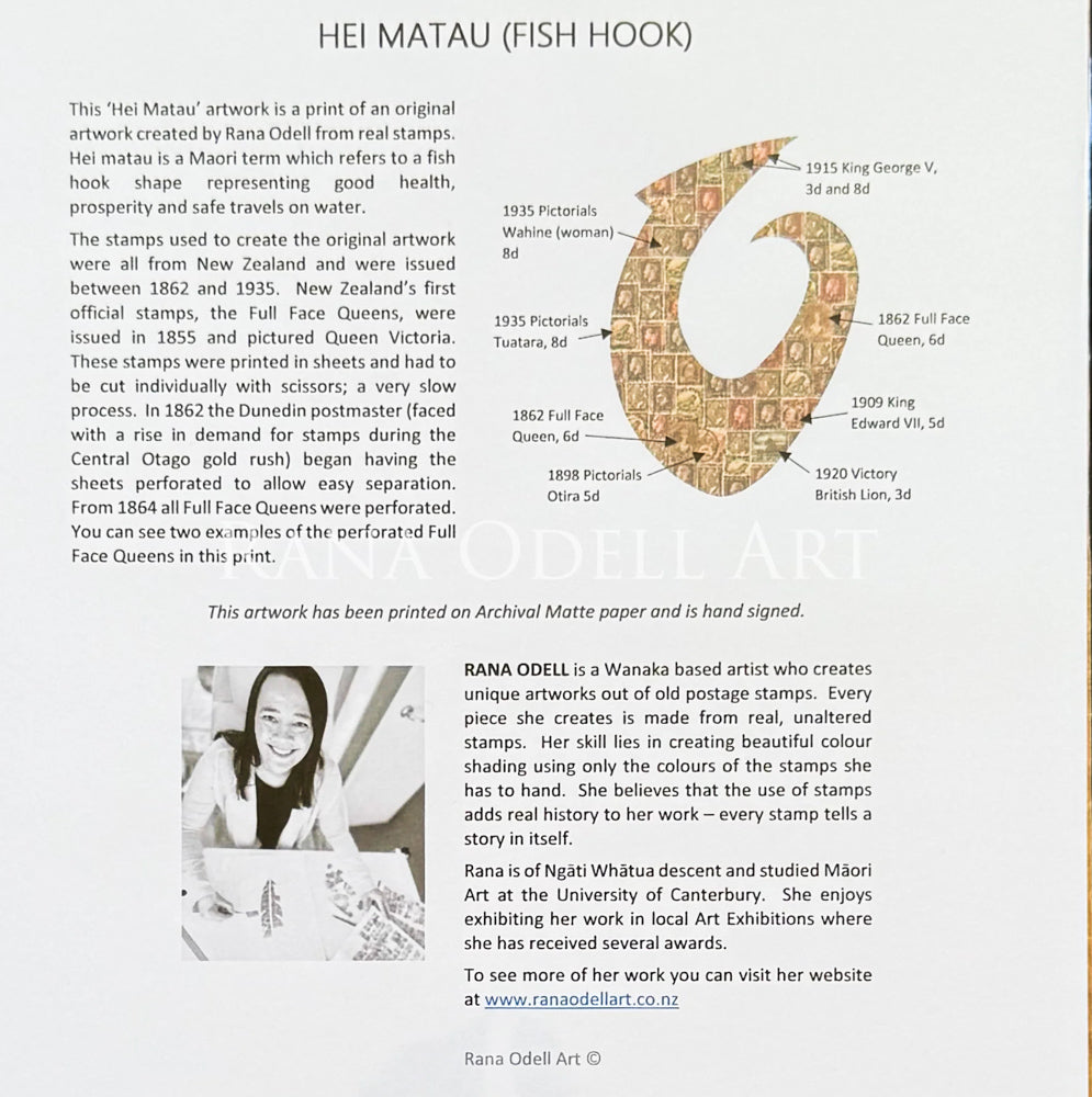 Rana Odell Art Hei Matau - Fish Hook - A4 Print