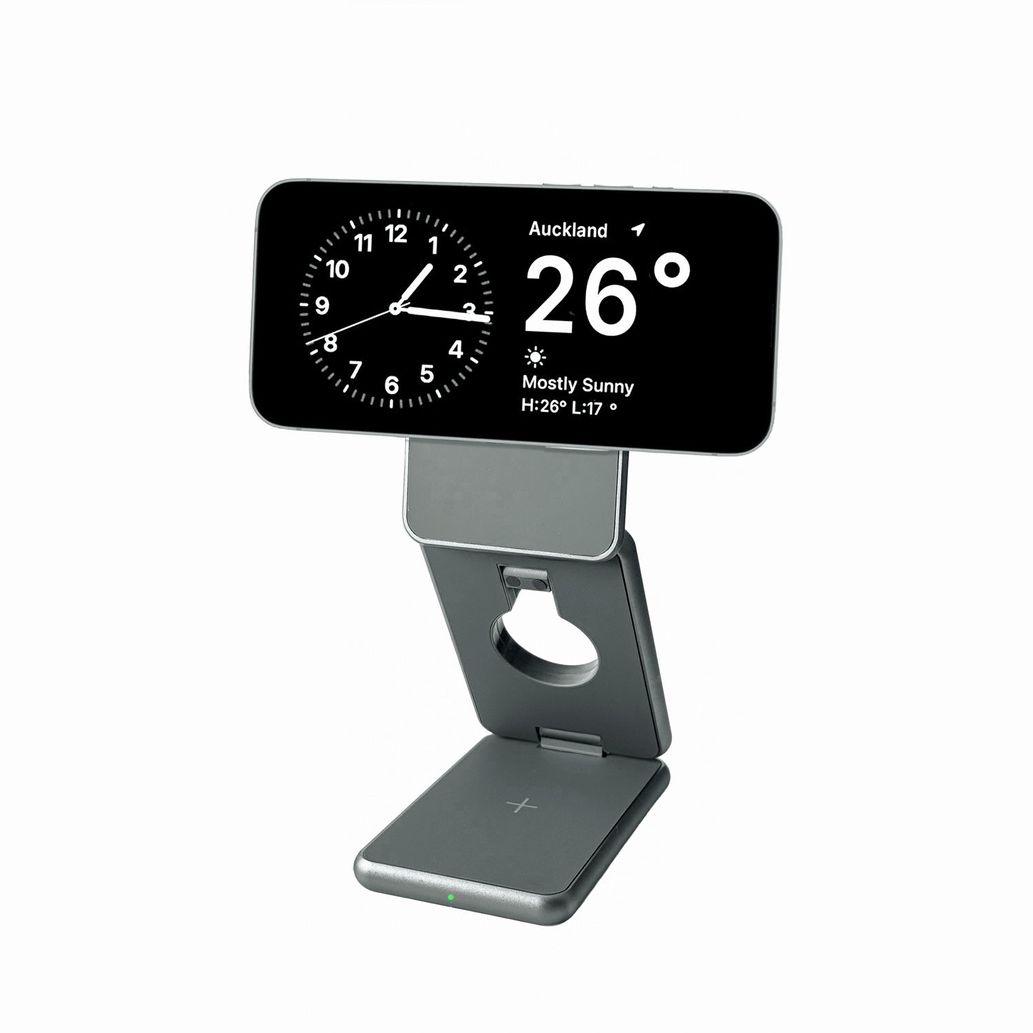 phone wireless folding MagSafe charging stand in nightstand mode | artevo