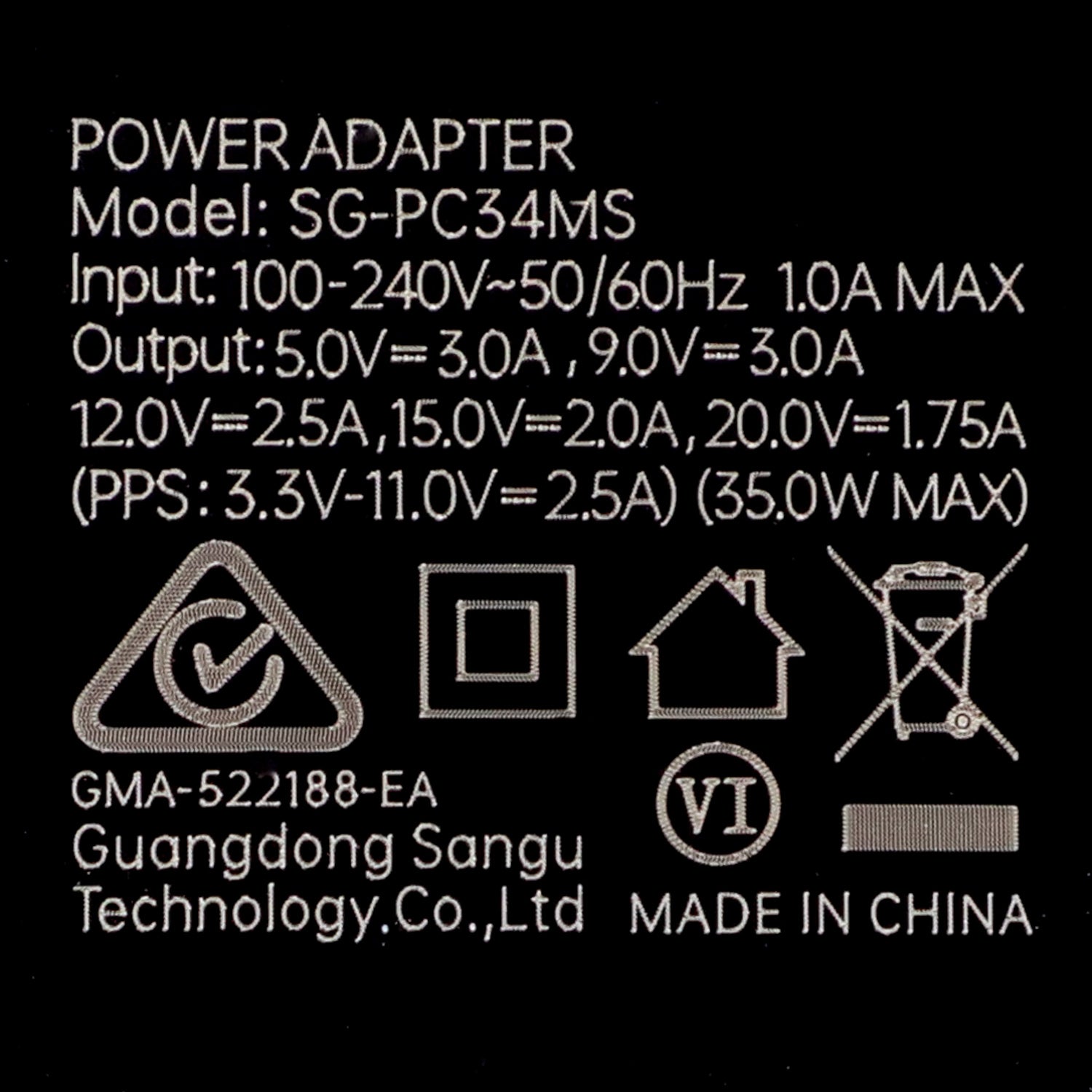 35w USB mains adapter specification