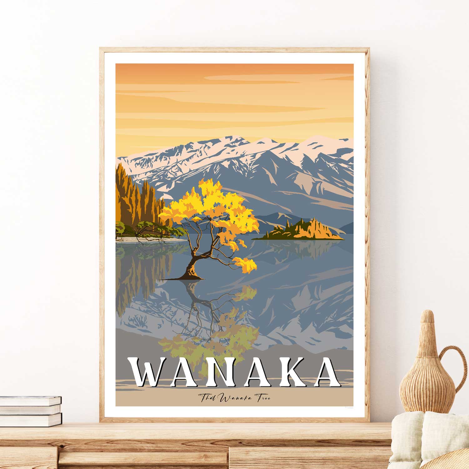Wanaka Tree in the Lake - Travel Poster, New Zealand