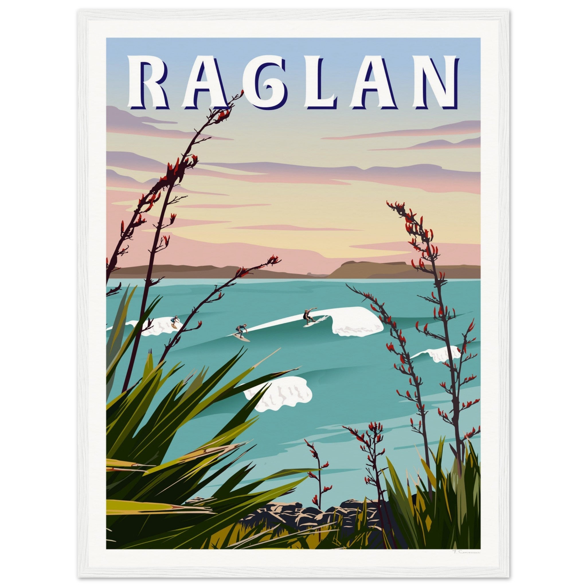 Raglan - Manu Bay Travel Poster of New Zealand