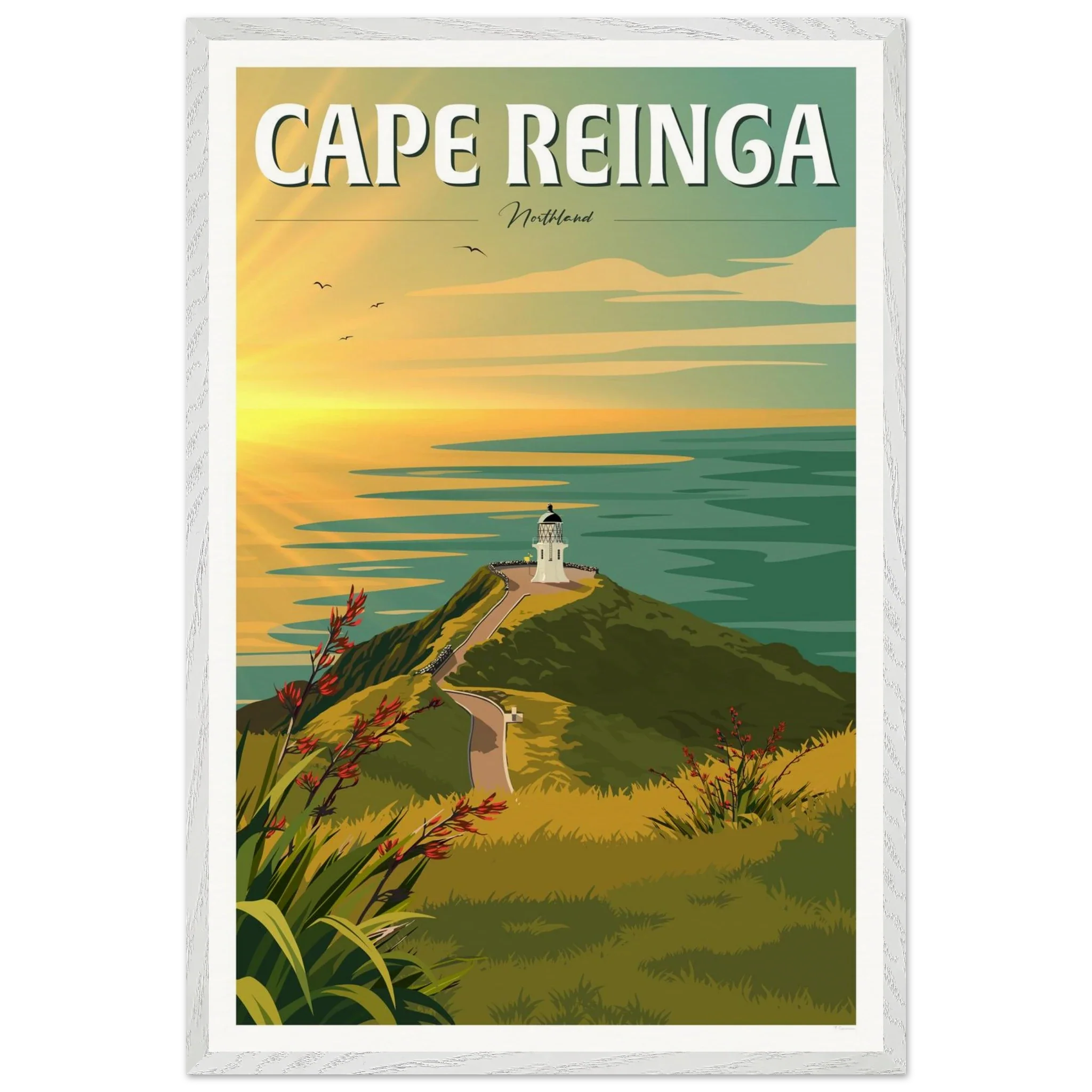 Cape Reinga Sunset Travel Poster, New Zealand