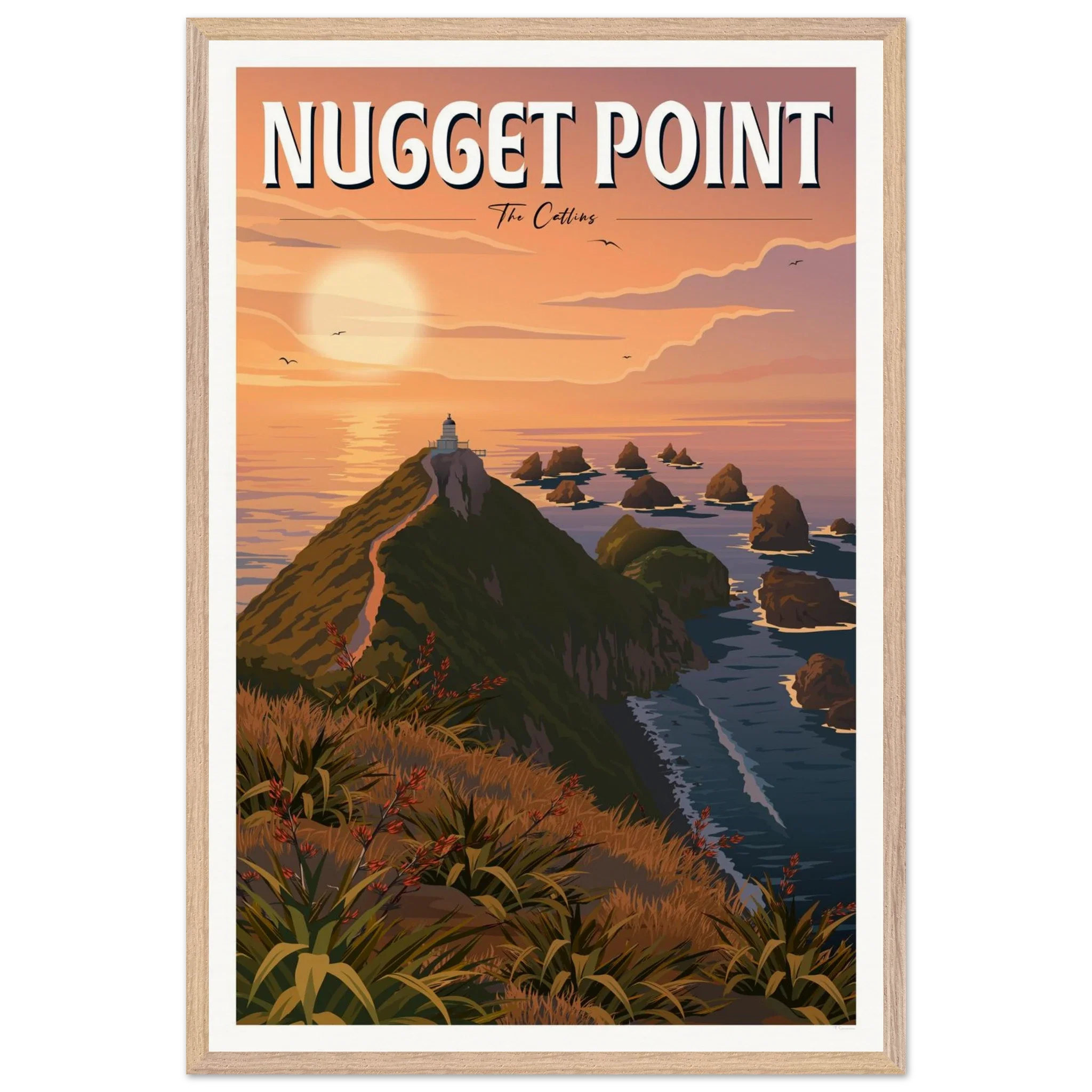 Nugget Point Travel Poster, Otago, New Zealand
