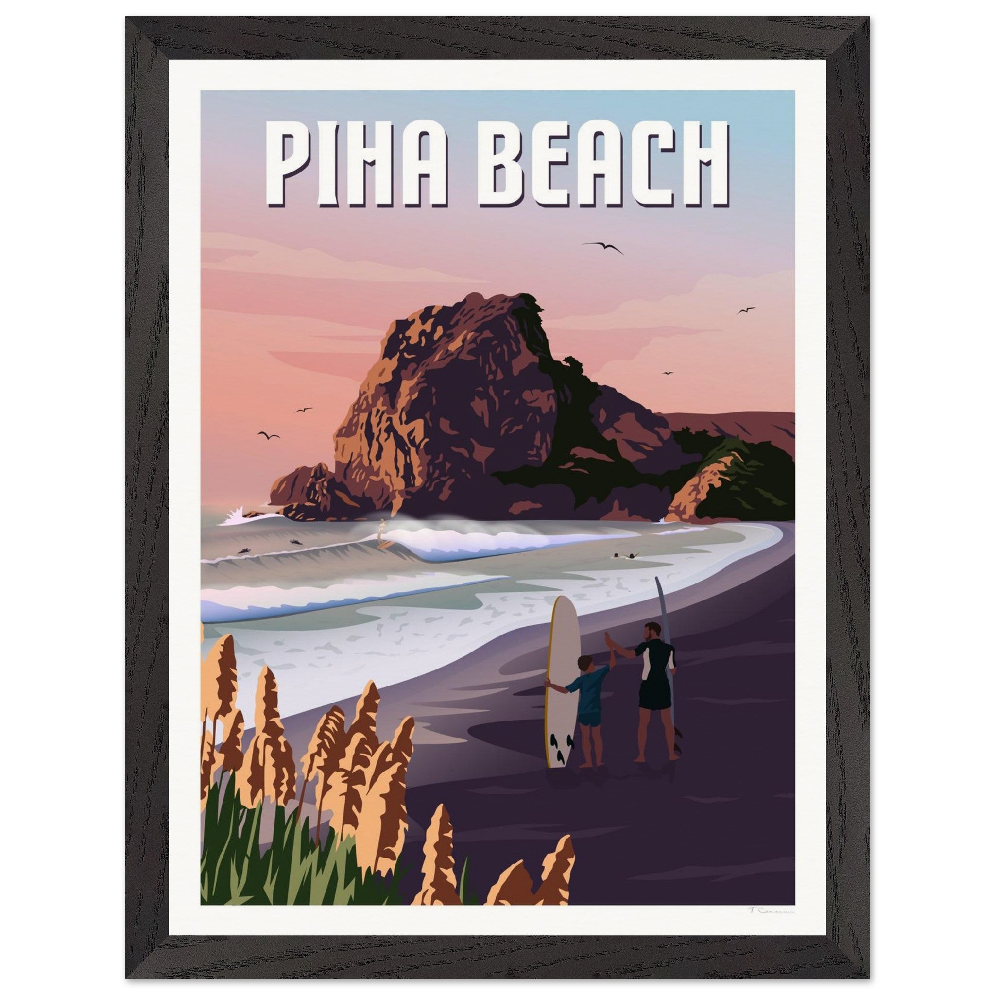 Piha Surf Travel Poster of New Zealand