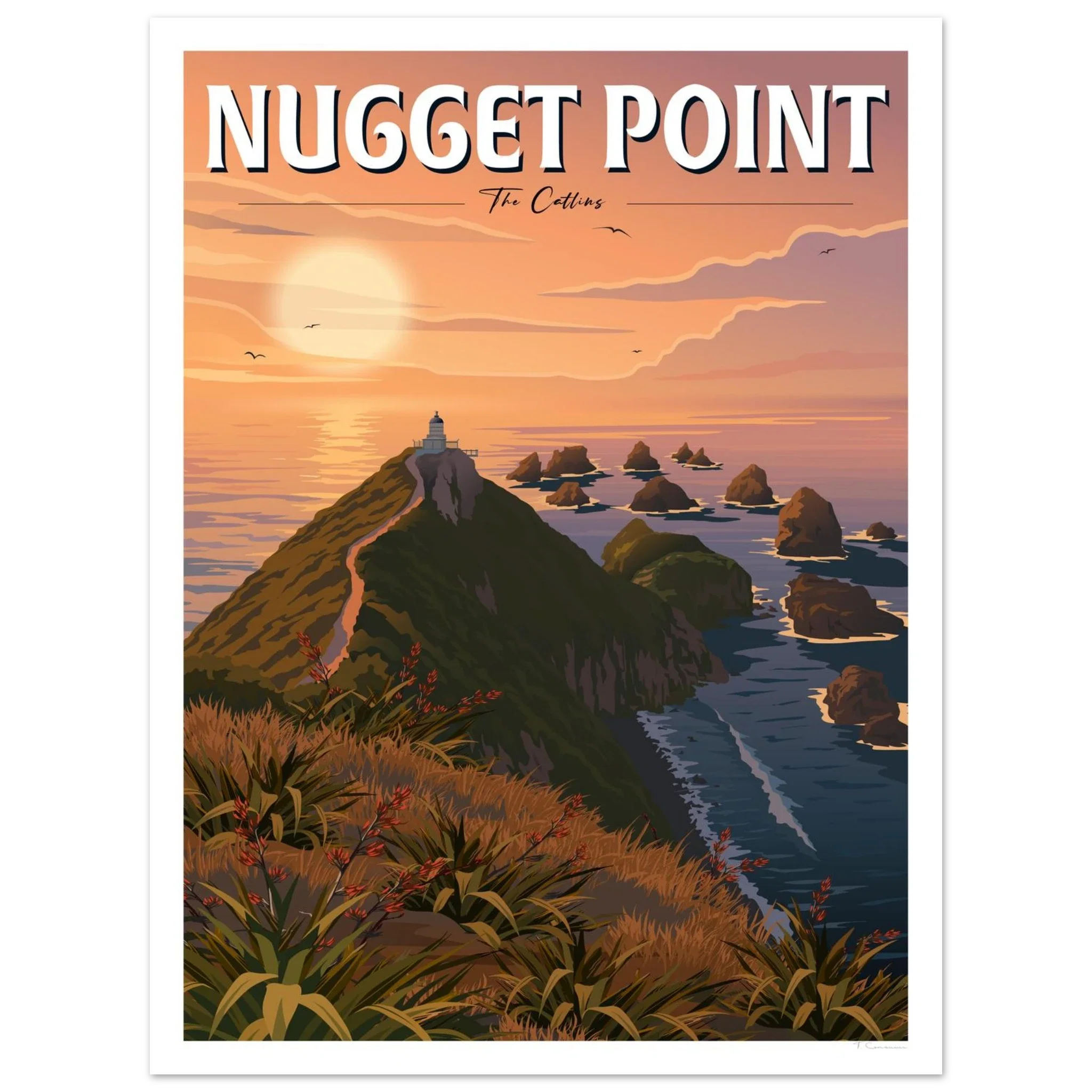 Nugget Point Travel Poster, Otago, New Zealand