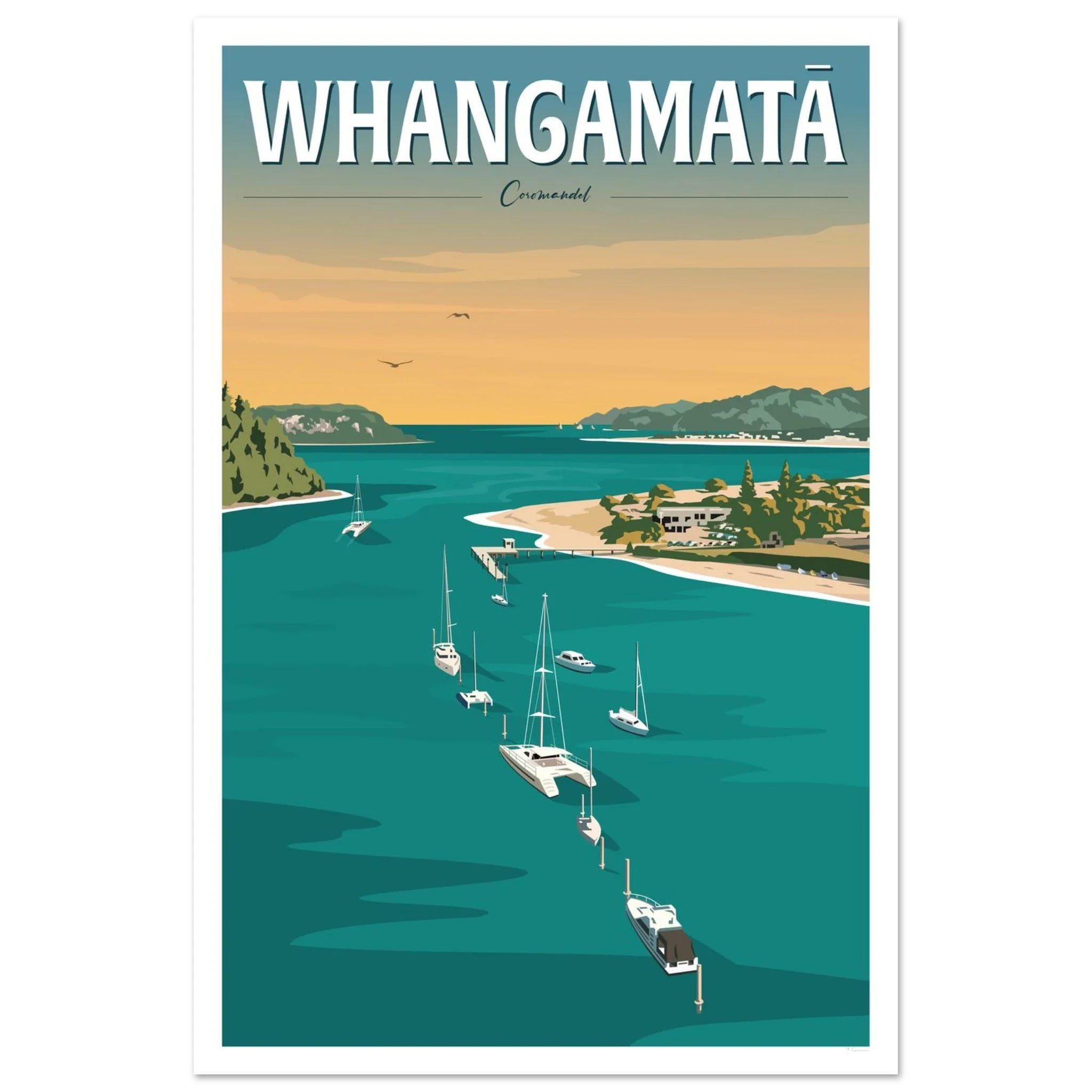 Whangamata Harbour Travel Poster, New Zealand