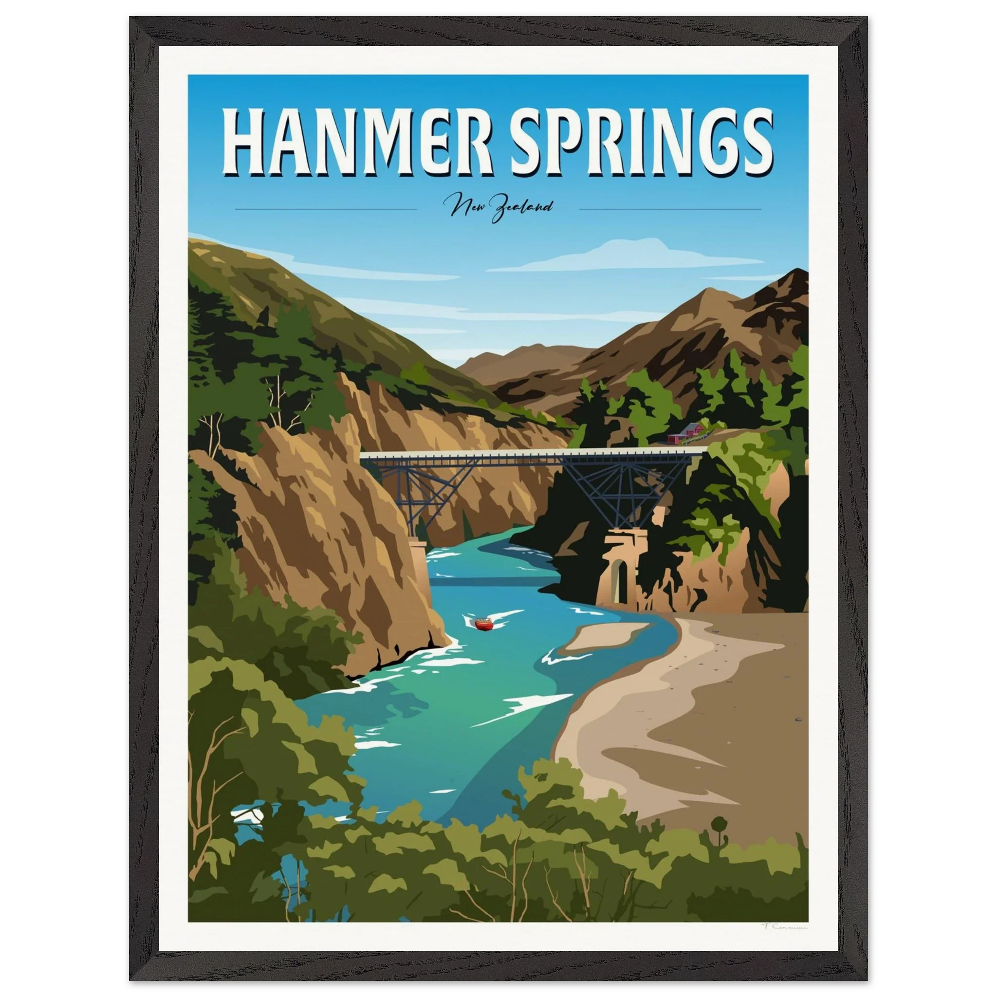 Hanmer Springs Summer Day Travel Poster, New Zealand