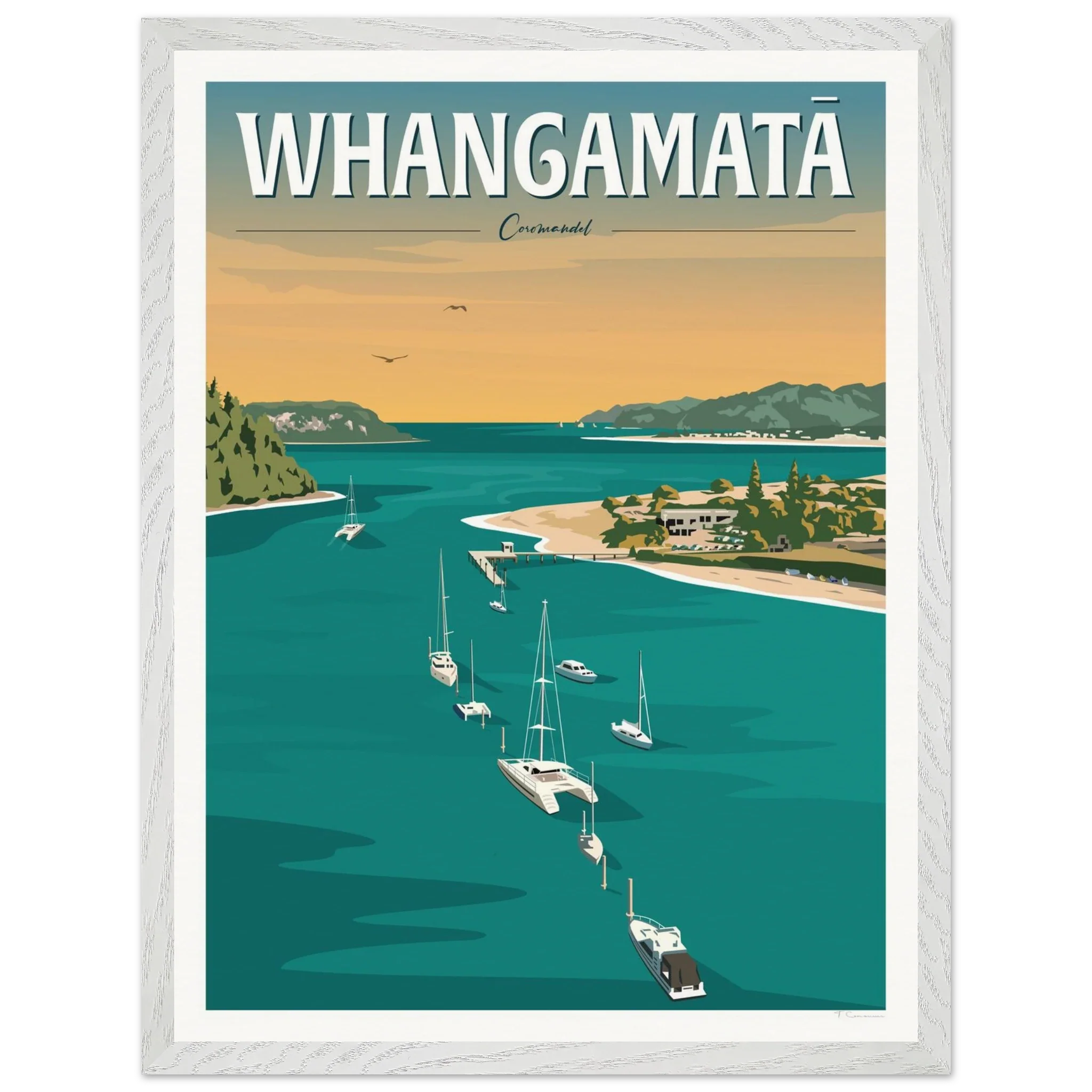 Whangamata Harbour Travel Poster, New Zealand