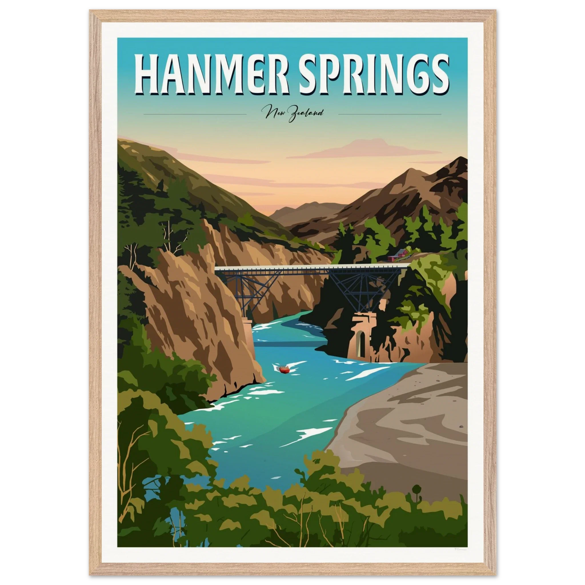 Hanmer Springs Travel Poster, New Zealand