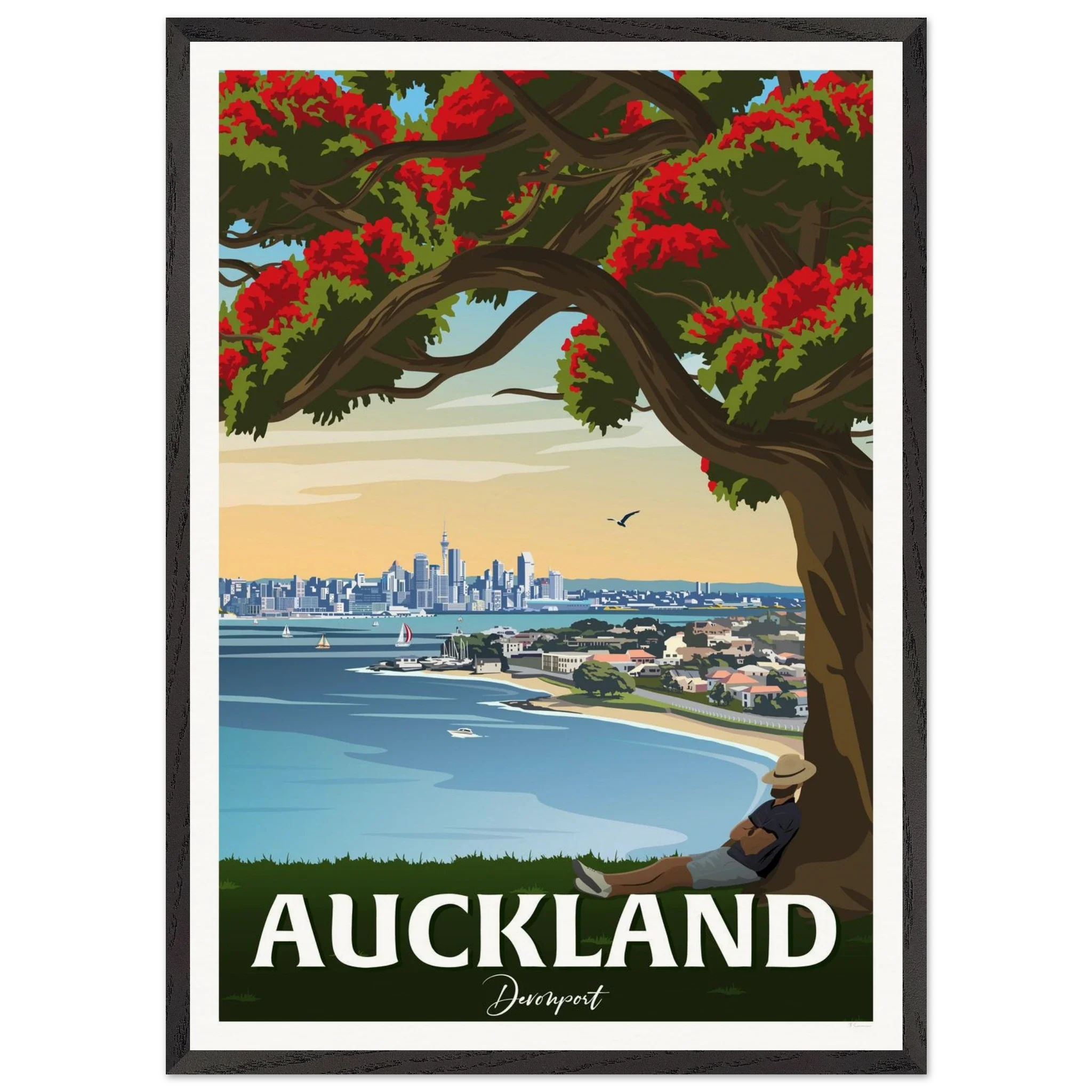 Auckland from Northhead New Zealand Travel Poster