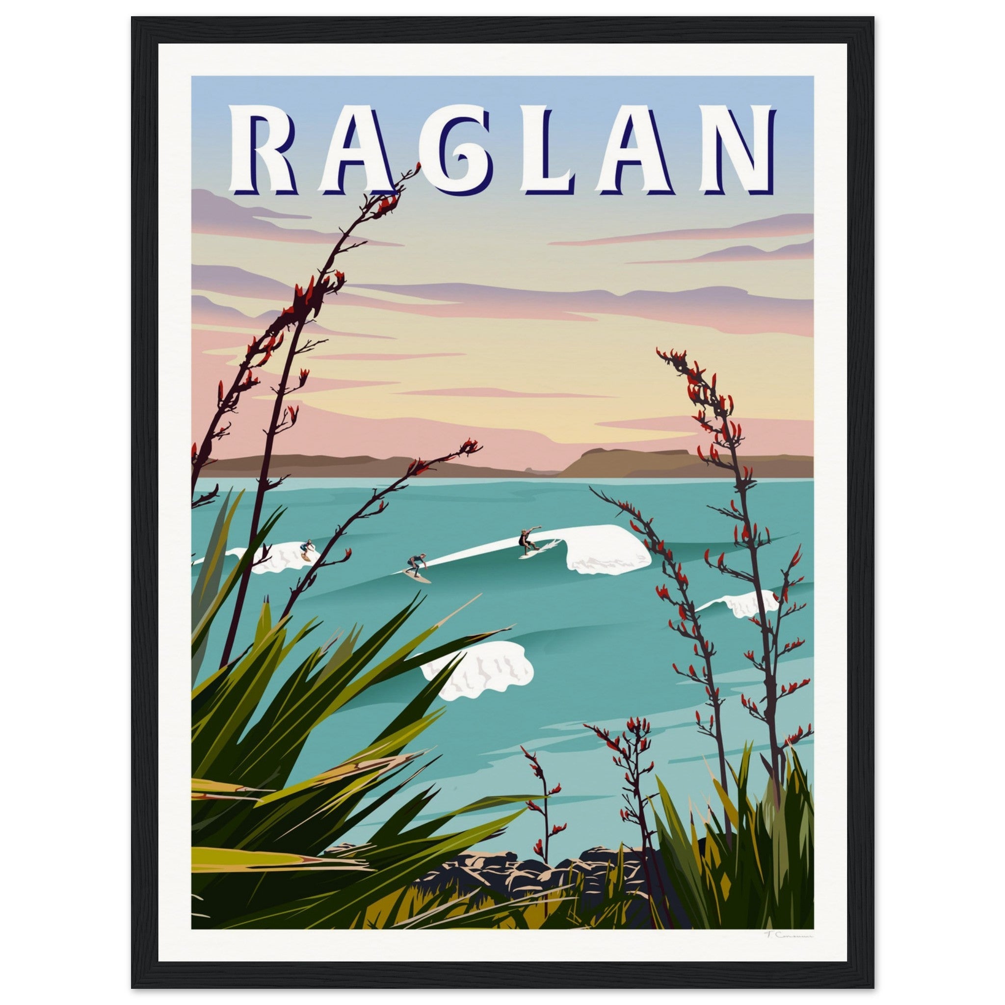 Raglan - Manu Bay Travel Poster of New Zealand