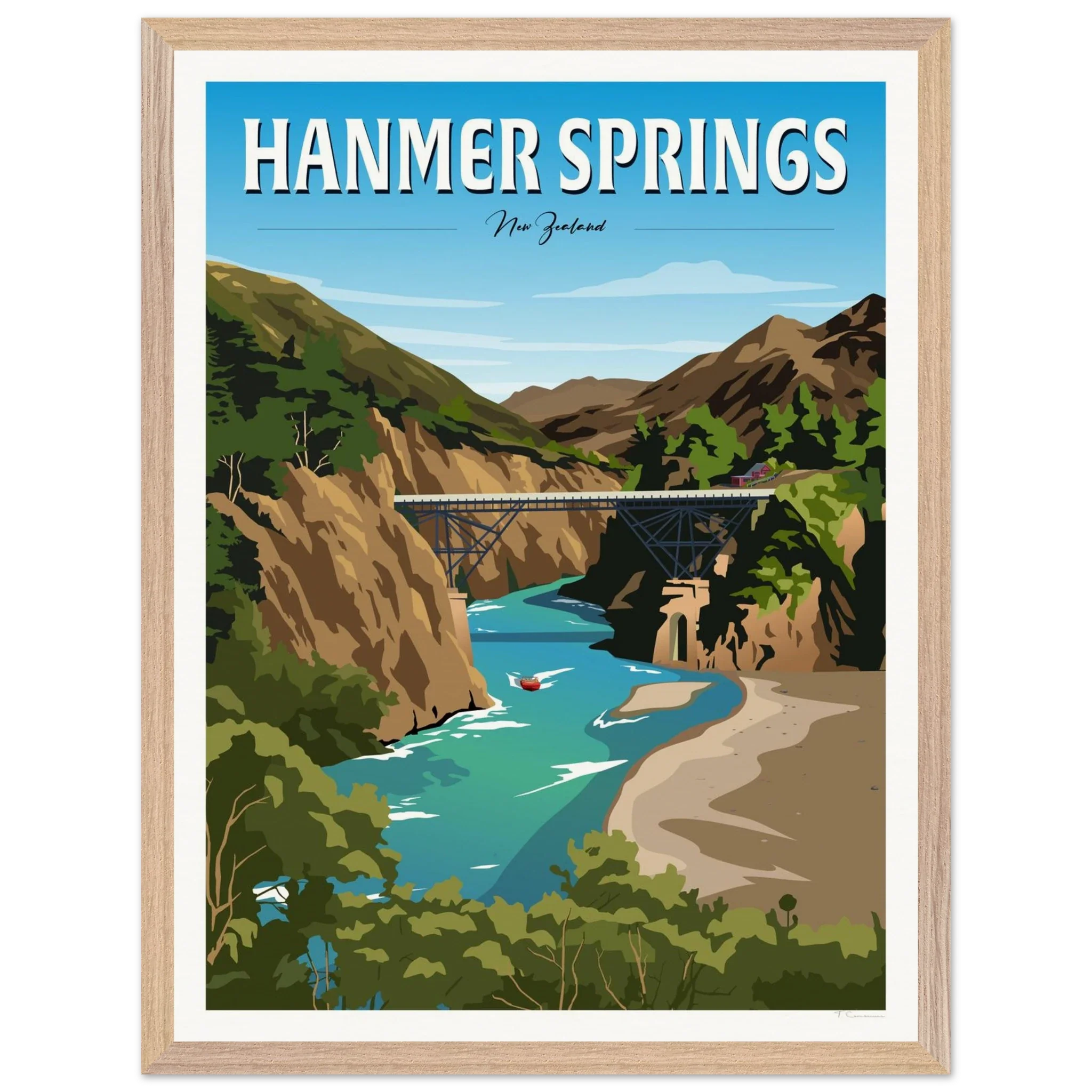 Hanmer Springs Summer Day Travel Poster, New Zealand