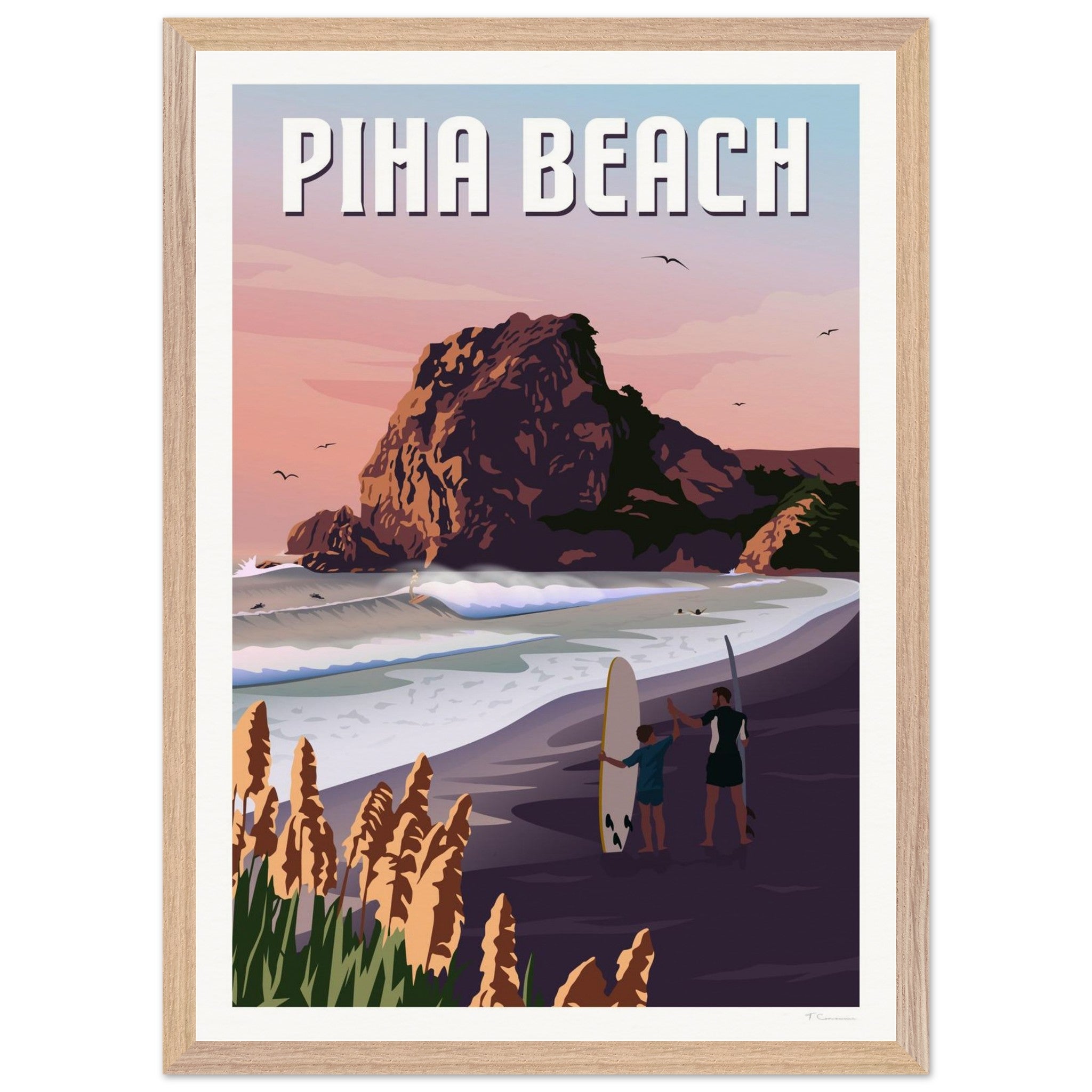 Piha Surf Travel Poster of New Zealand