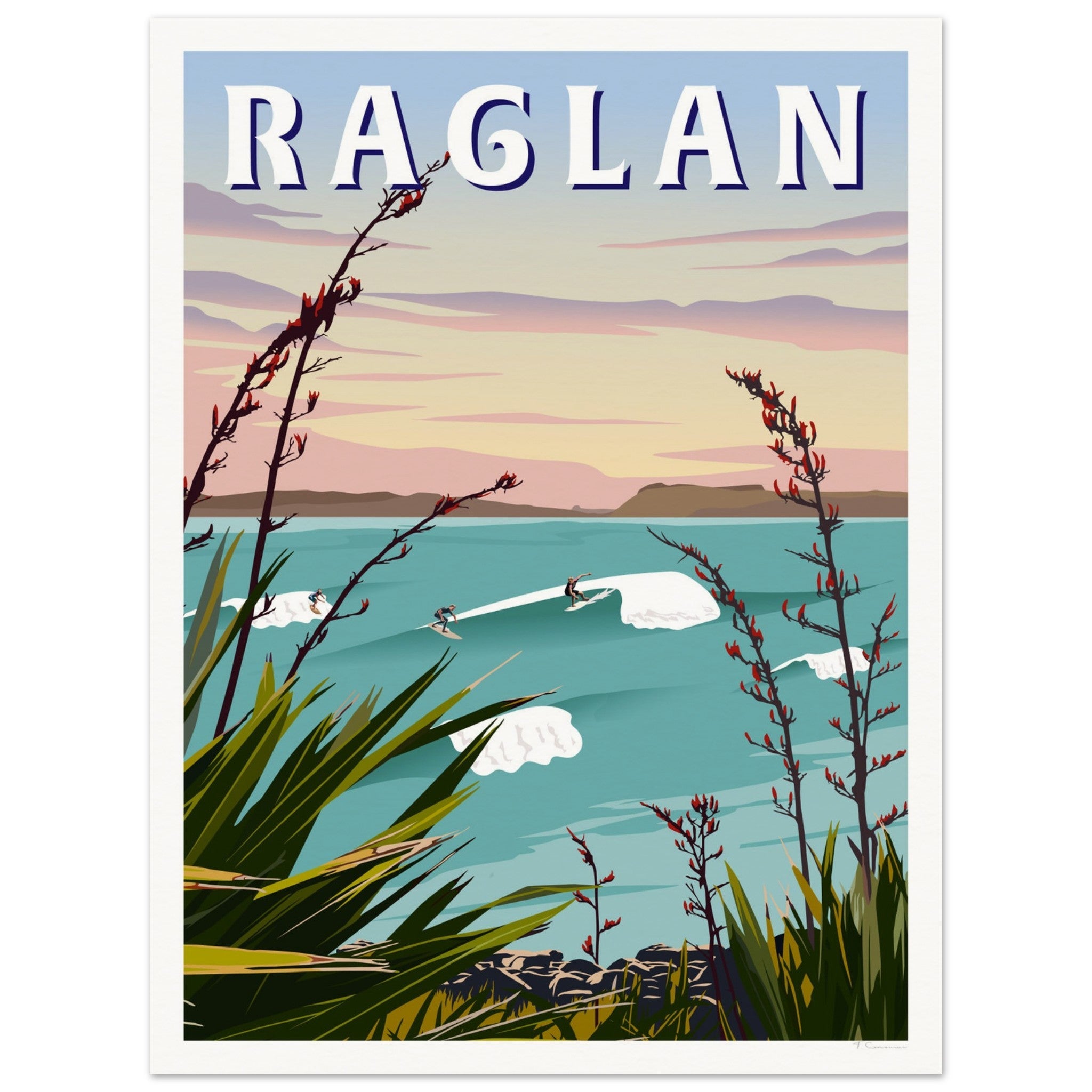 Raglan - Manu Bay Travel Poster of New Zealand