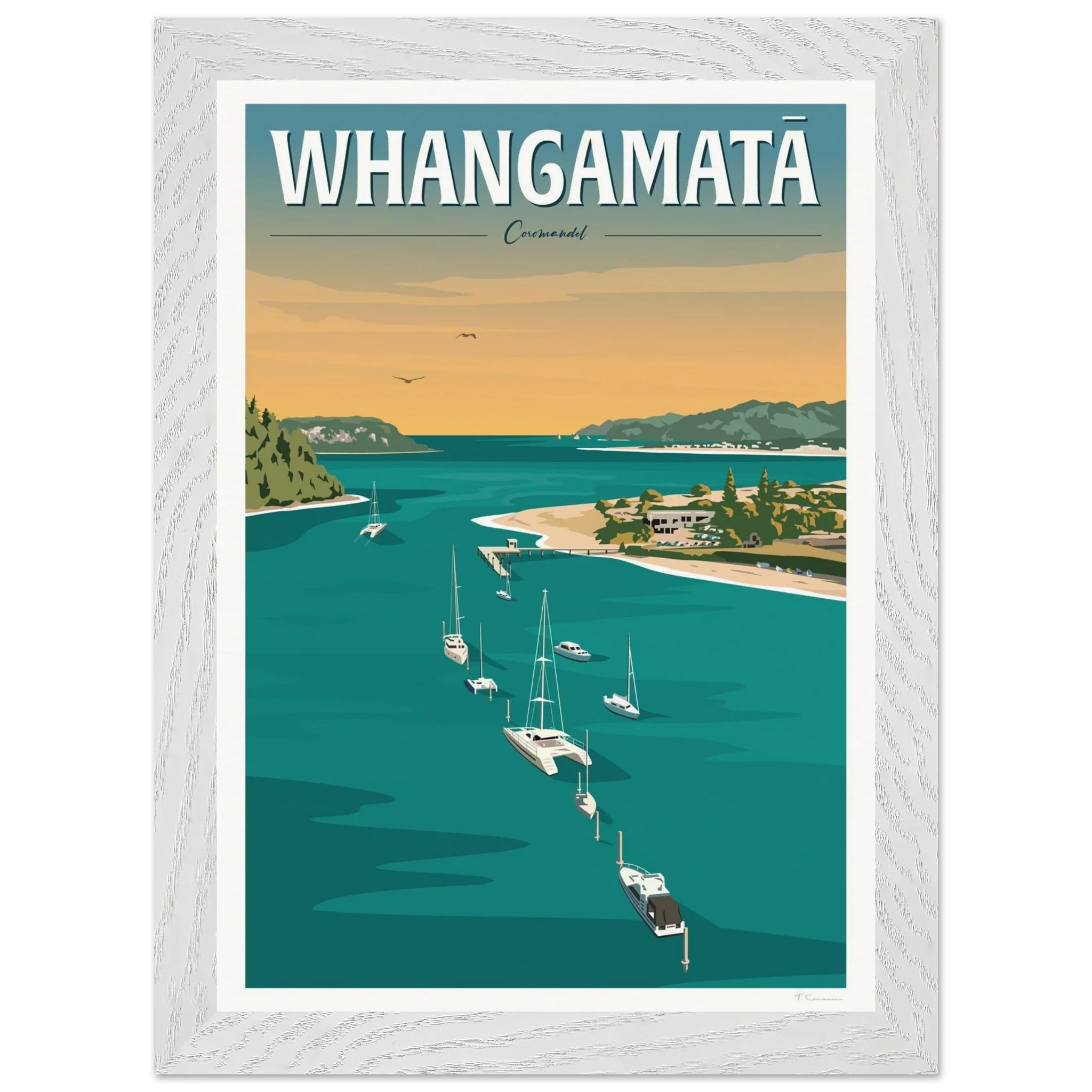 Whangamata Harbour Travel Poster, New Zealand