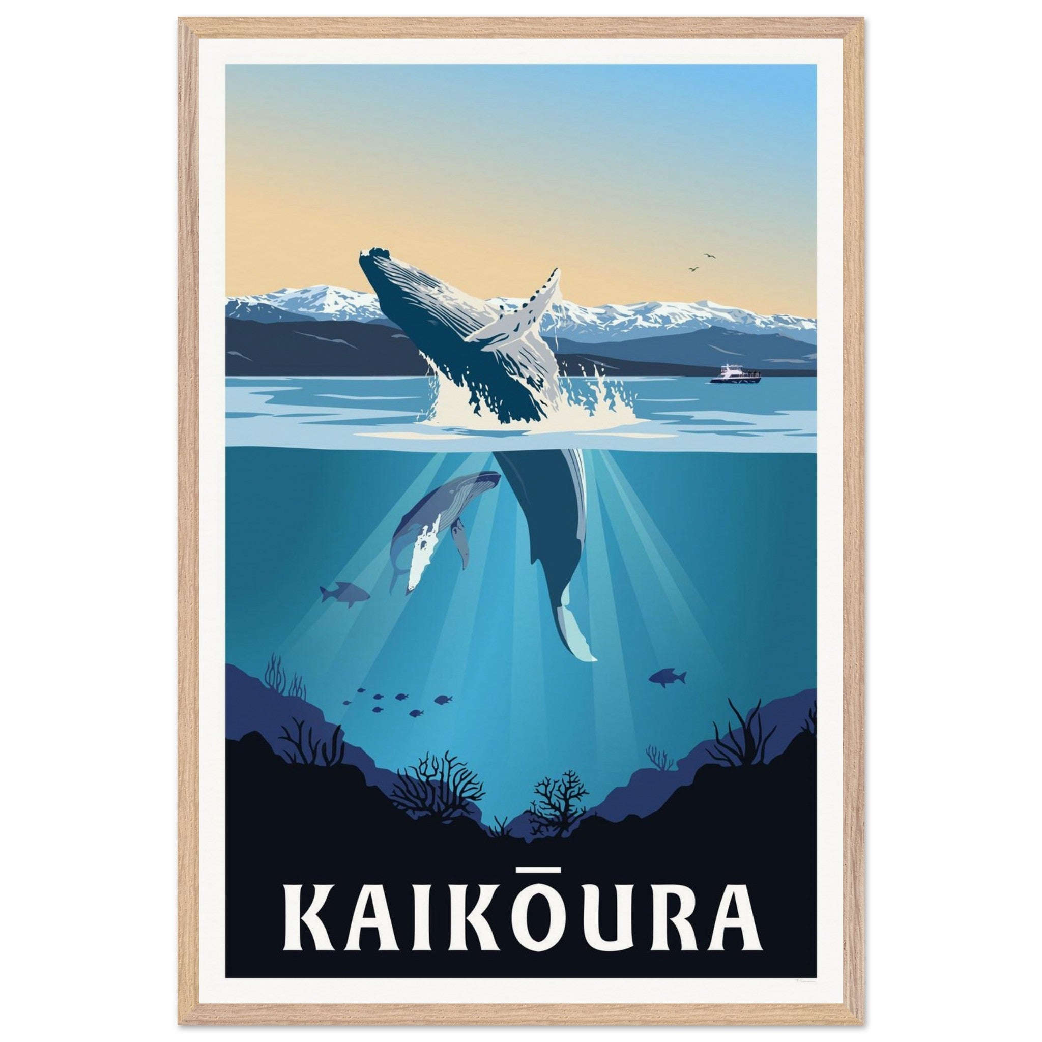 Kaikōura Whale Watching Travel Poster, New Zealand