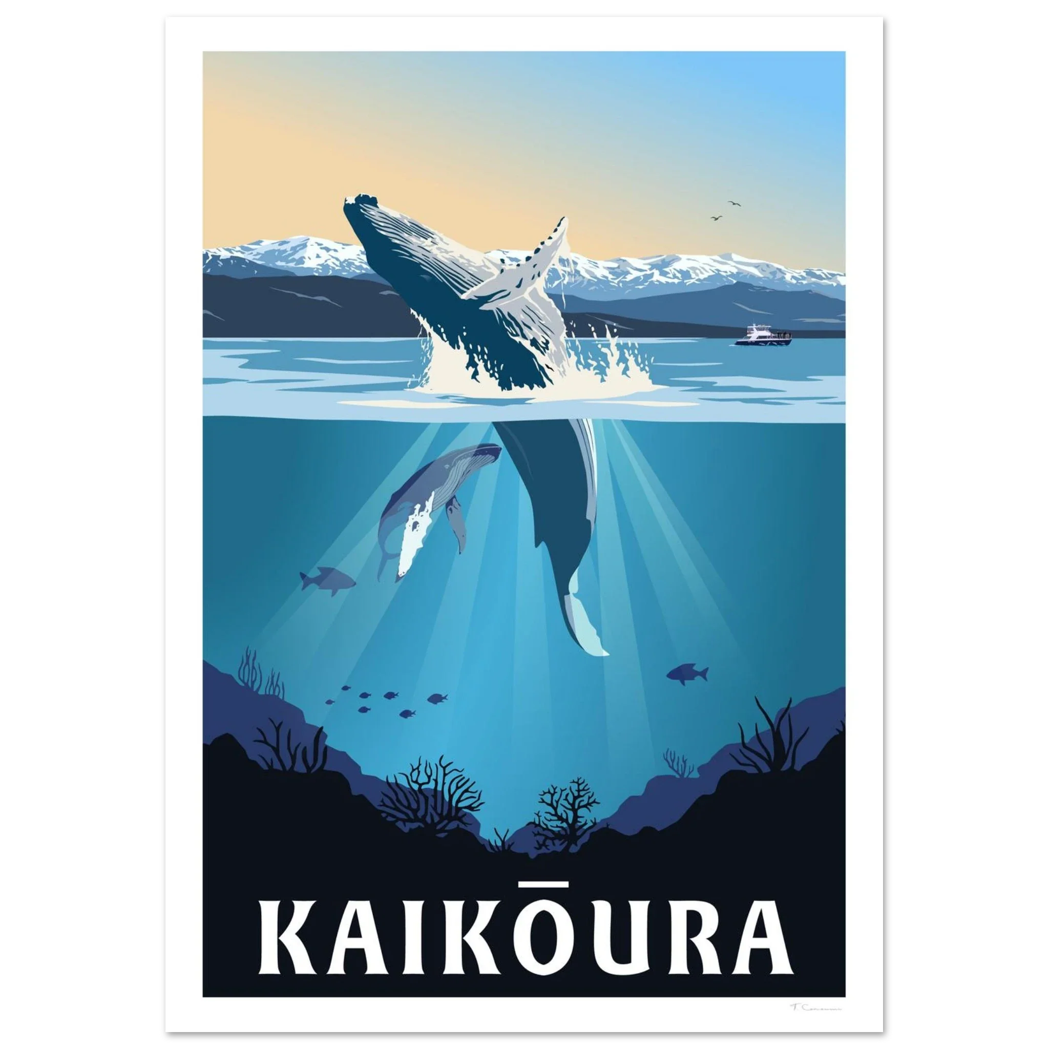 Kaikōura Whale Watching - Travel Poster, New Zealand