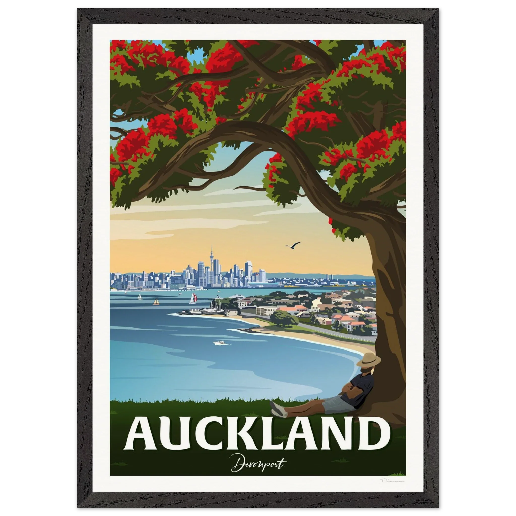 Auckland from Northhead New Zealand Travel Poster