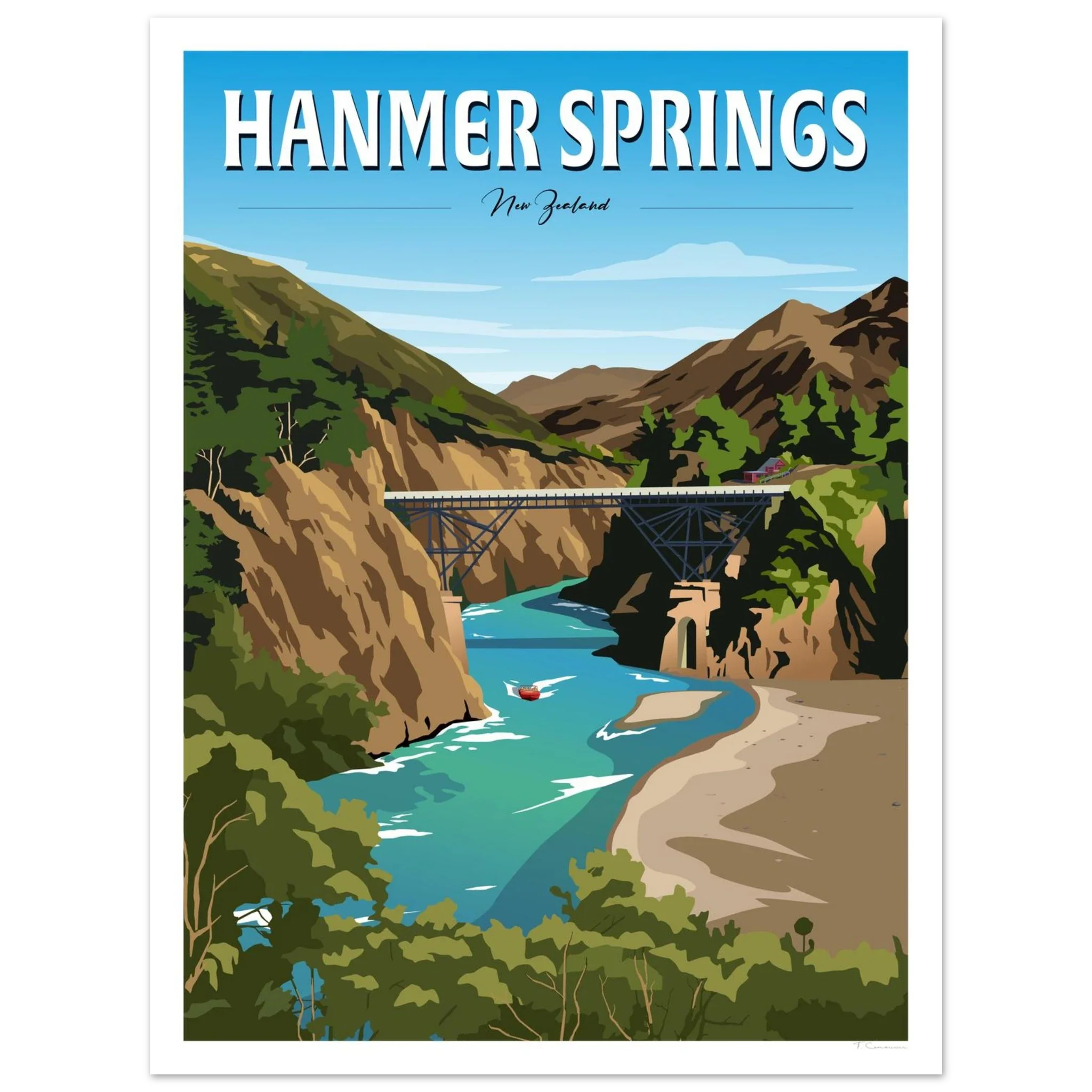 Hanmer Springs vintage style travel poster - Tiffany Consumi