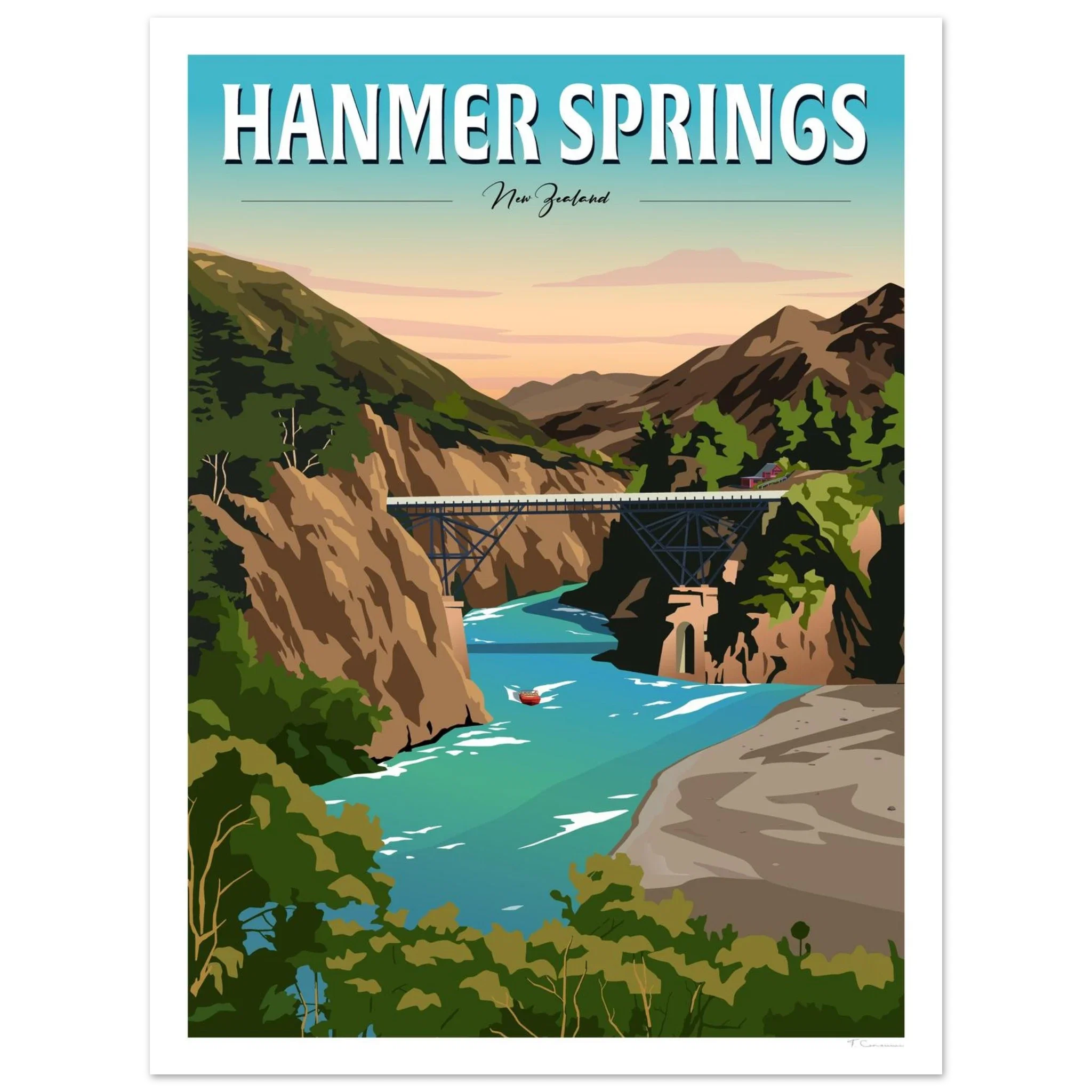 Hanmer Springs Travel Poster, New Zealand
