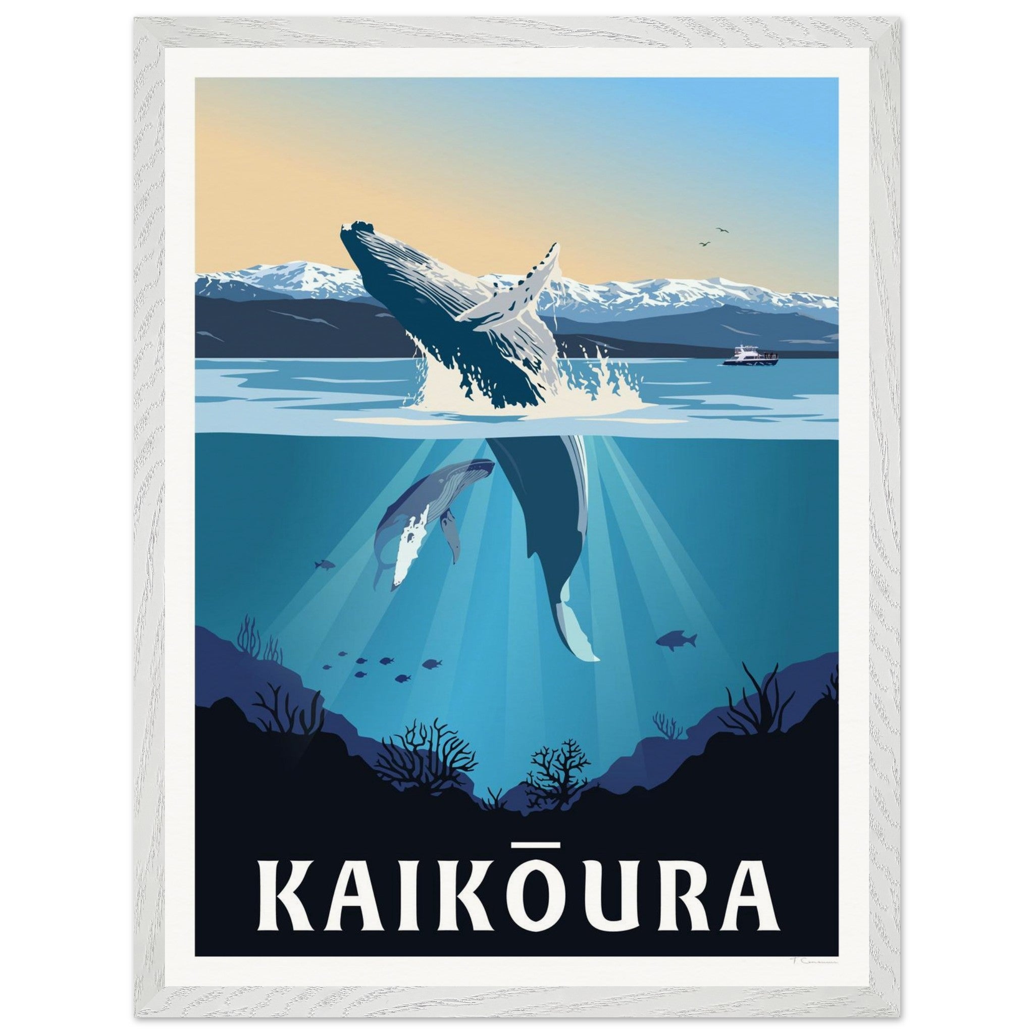 Kaikōura Whale Watching Travel Poster, New Zealand