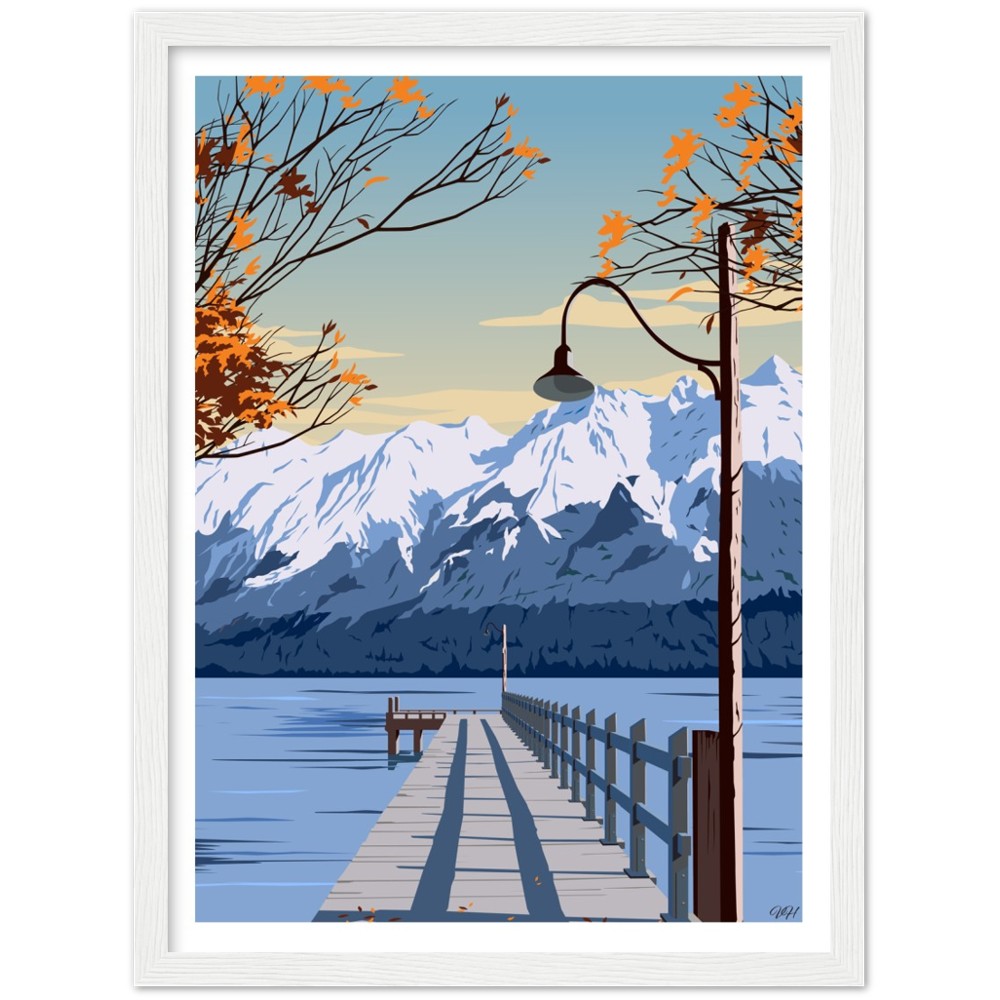 Glenorchy Wharf Autumn Travel Poster, New Zealand