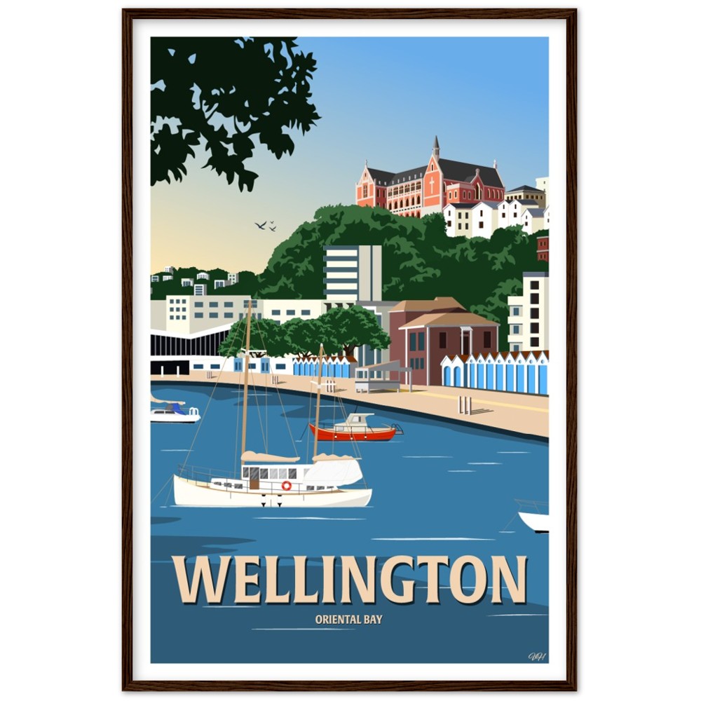 Wellington - Oriental Bay - Travel Poster, New Zealand