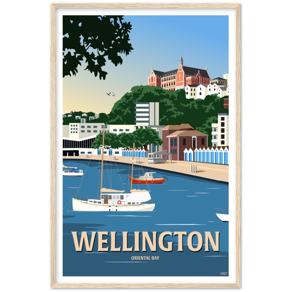Wellington - Oriental Bay - Travel Poster, New Zealand