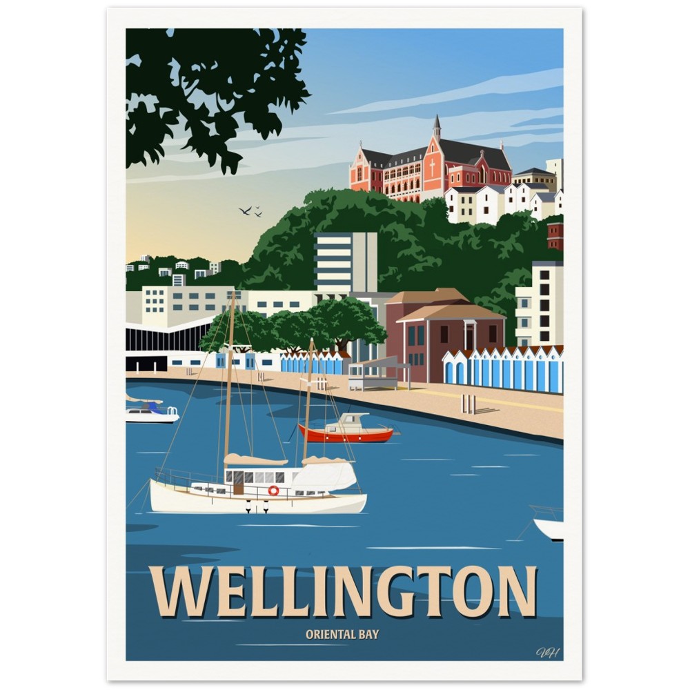 Wellington - Oriental Bay - Travel Poster, New Zealand