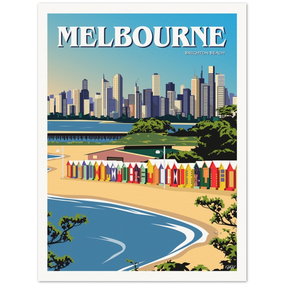 Melbourne - Brighton Beach - Travel Poster, Australia