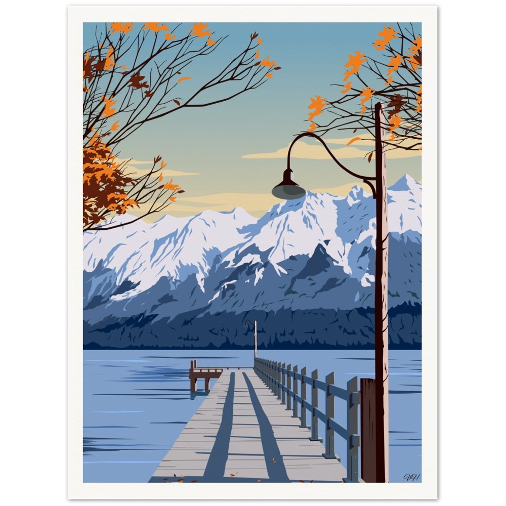 Glenorchy Wharf Autumn Travel Poster, New Zealand