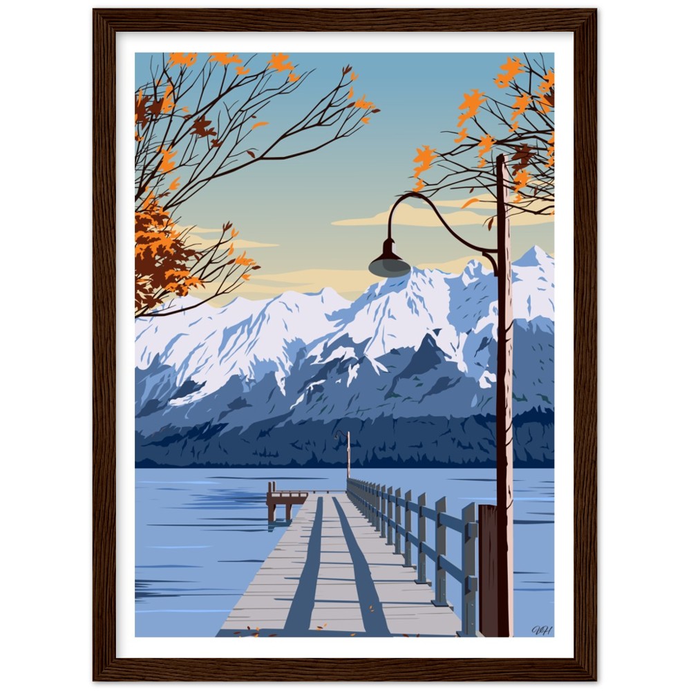 Glenorchy Wharf Autumn Travel Poster, New Zealand