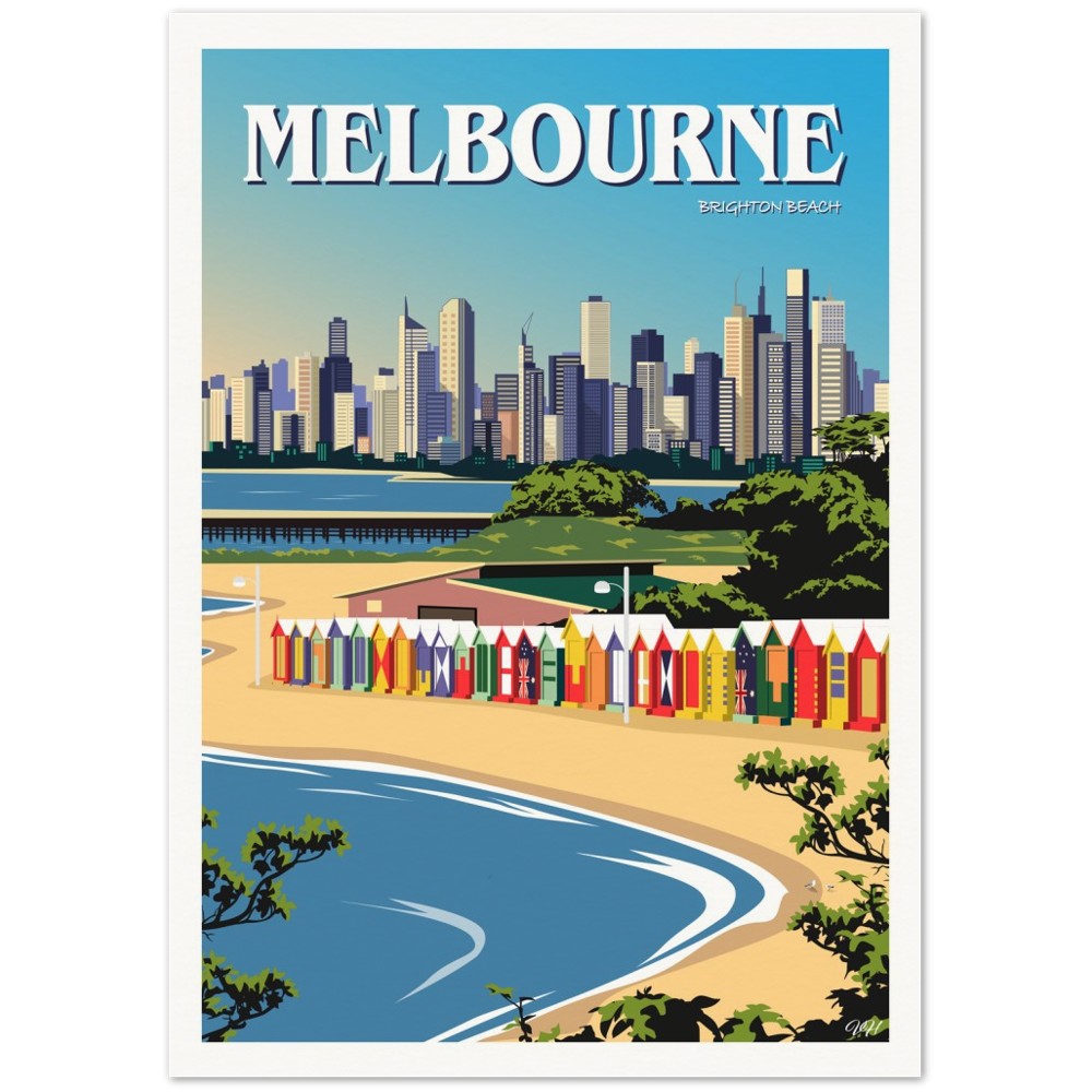 Melbourne with Brighton Beach. Travel poster. artist Tiffany consumi. viva home