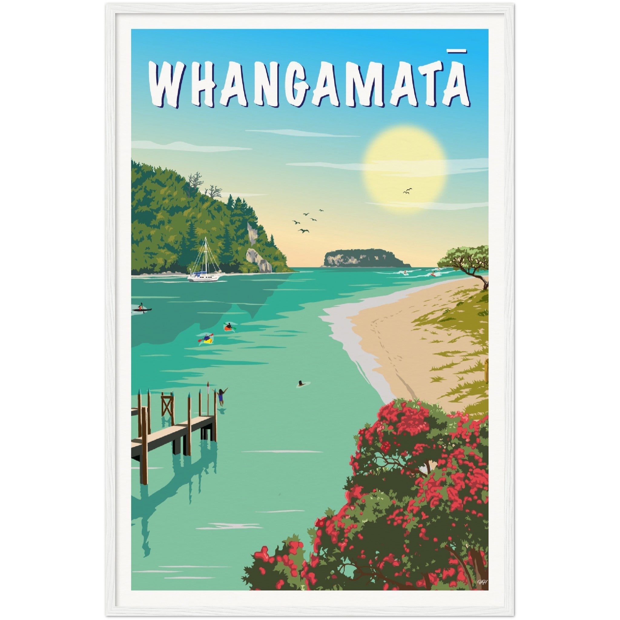 Whangamatā Travel Poster, New Zealand