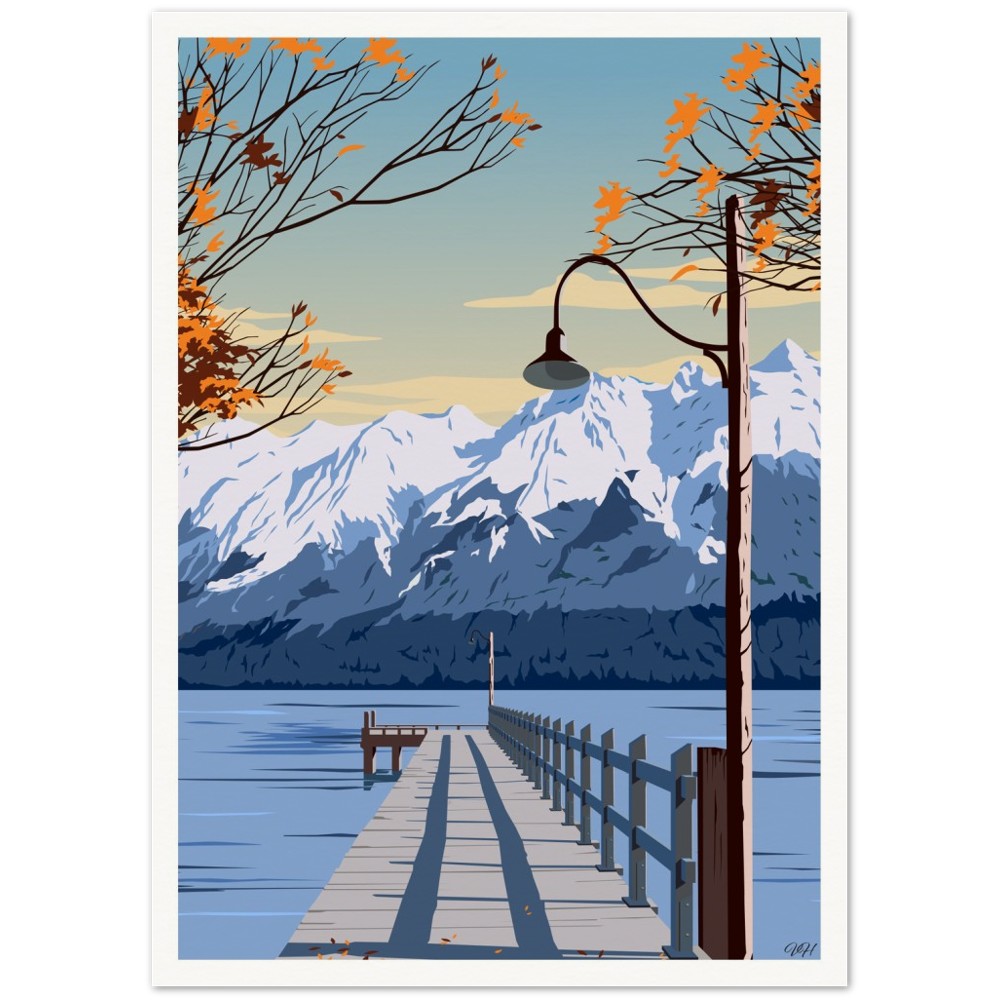 Glenorchy Wharf Autumn Travel Poster, New Zealand
