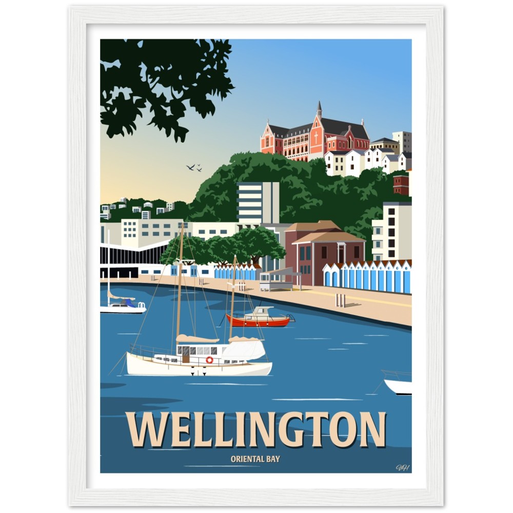 Wellington - Oriental Bay - Travel Poster, New Zealand