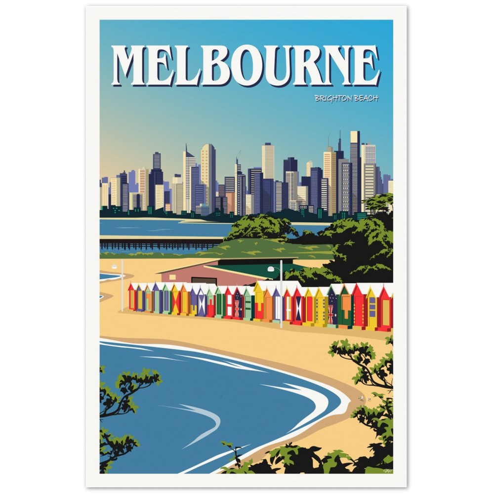 Melbourne - Brighton Beach - Travel Poster, Australia