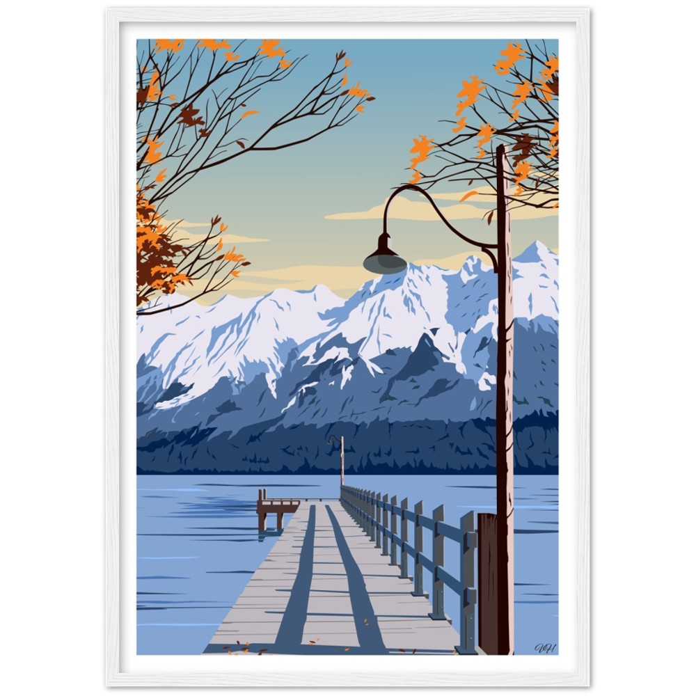 Glenorchy Wharf Autumn Travel Poster, New Zealand