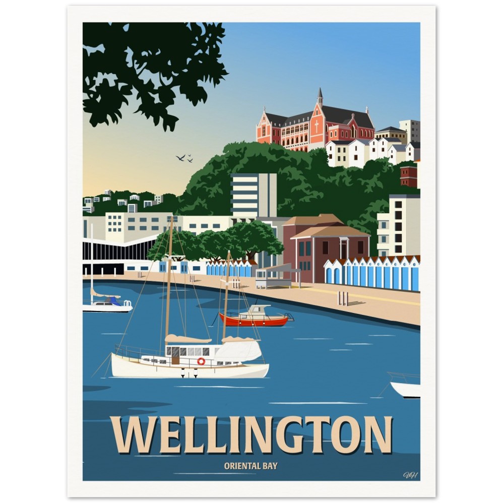 Wellington - Oriental Bay - Travel Poster, New Zealand