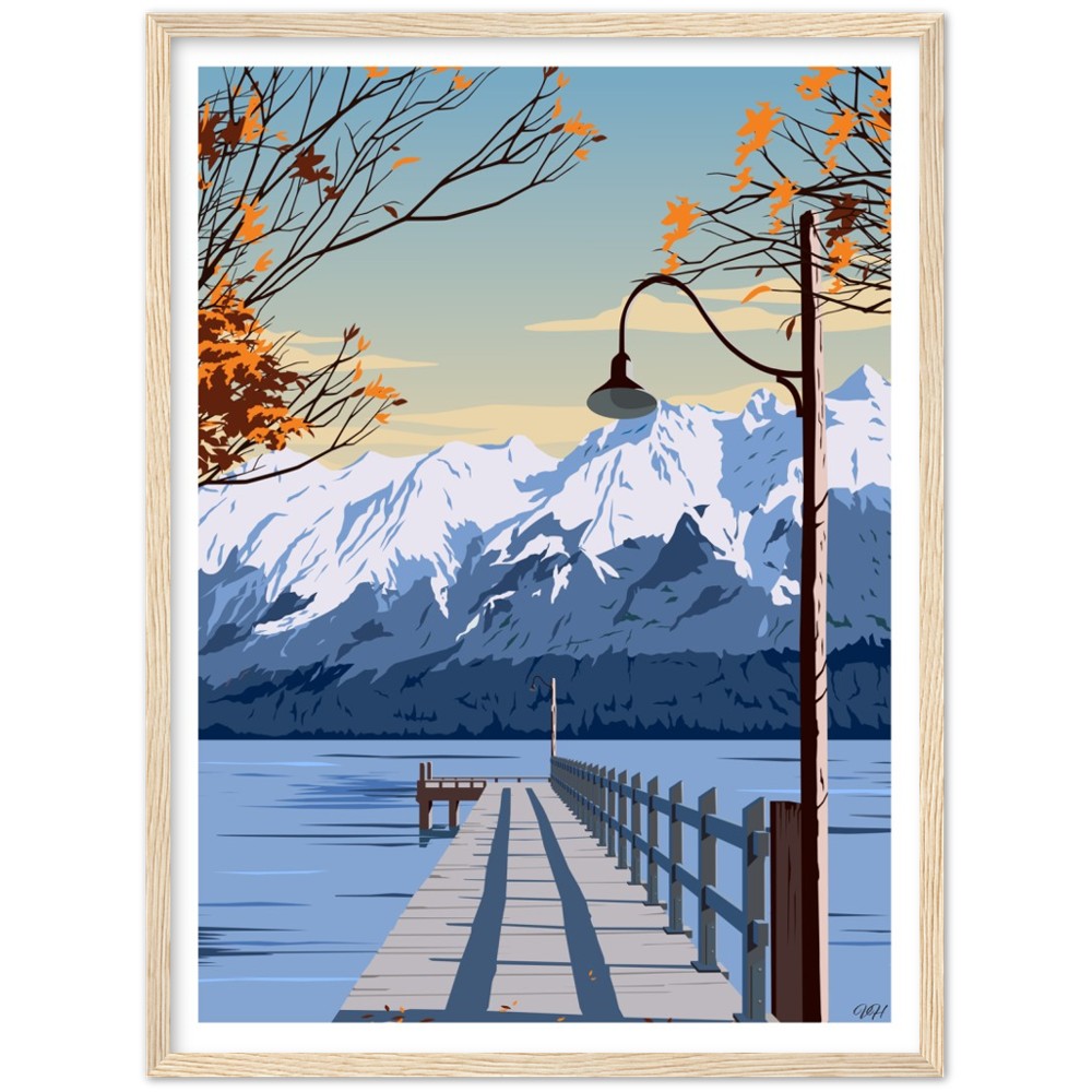 Glenorchy Wharf Autumn Travel Poster, New Zealand