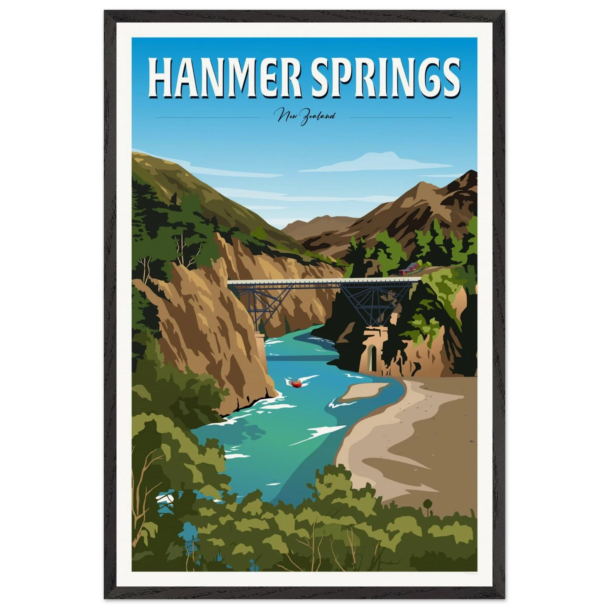 Hanmer Springs Summer Day Travel Poster, New Zealand