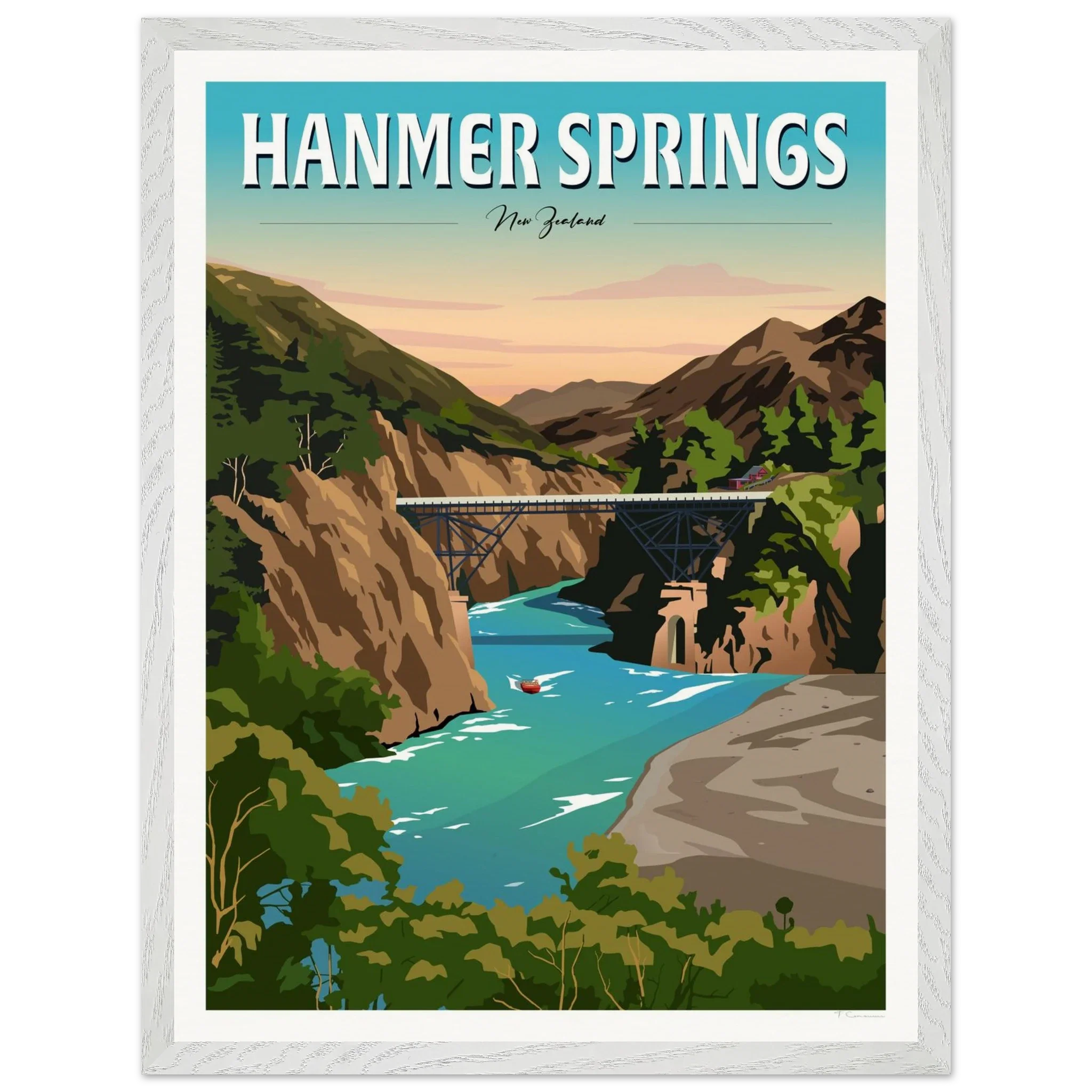 Hanmer Springs Travel Poster, New Zealand
