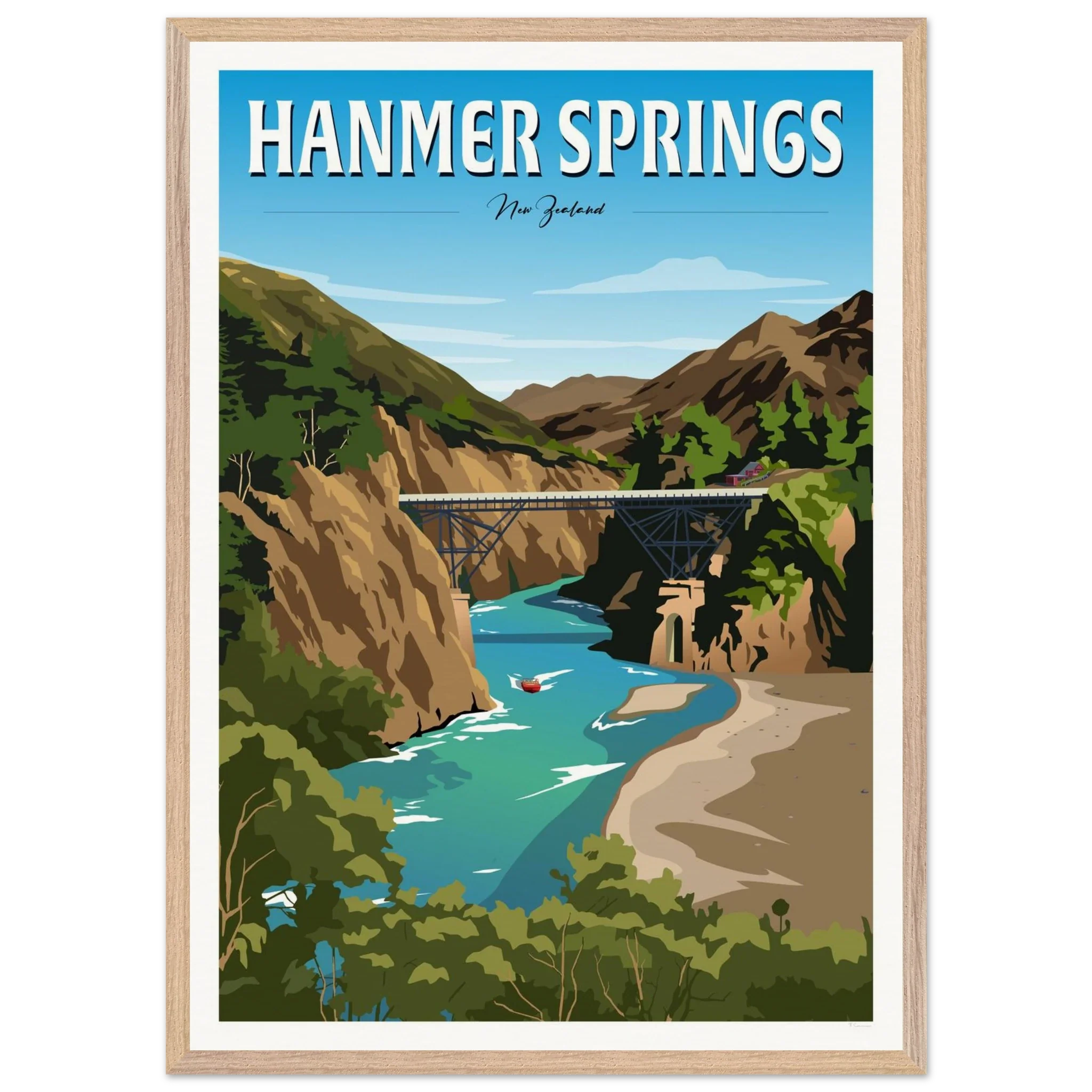 Hanmer Springs Summer Day Travel Poster, New Zealand