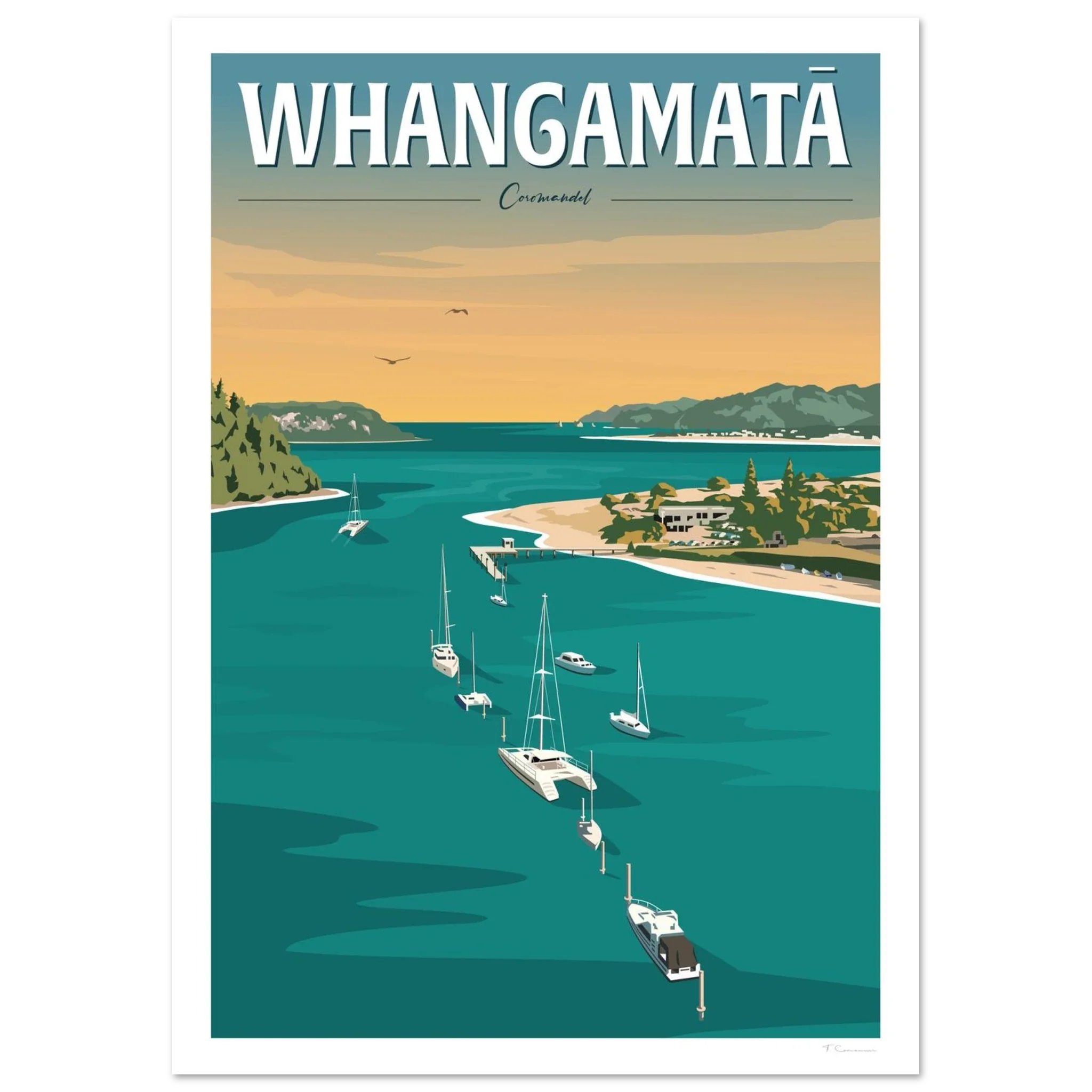Whangamata Harbour Travel Poster, New Zealand
